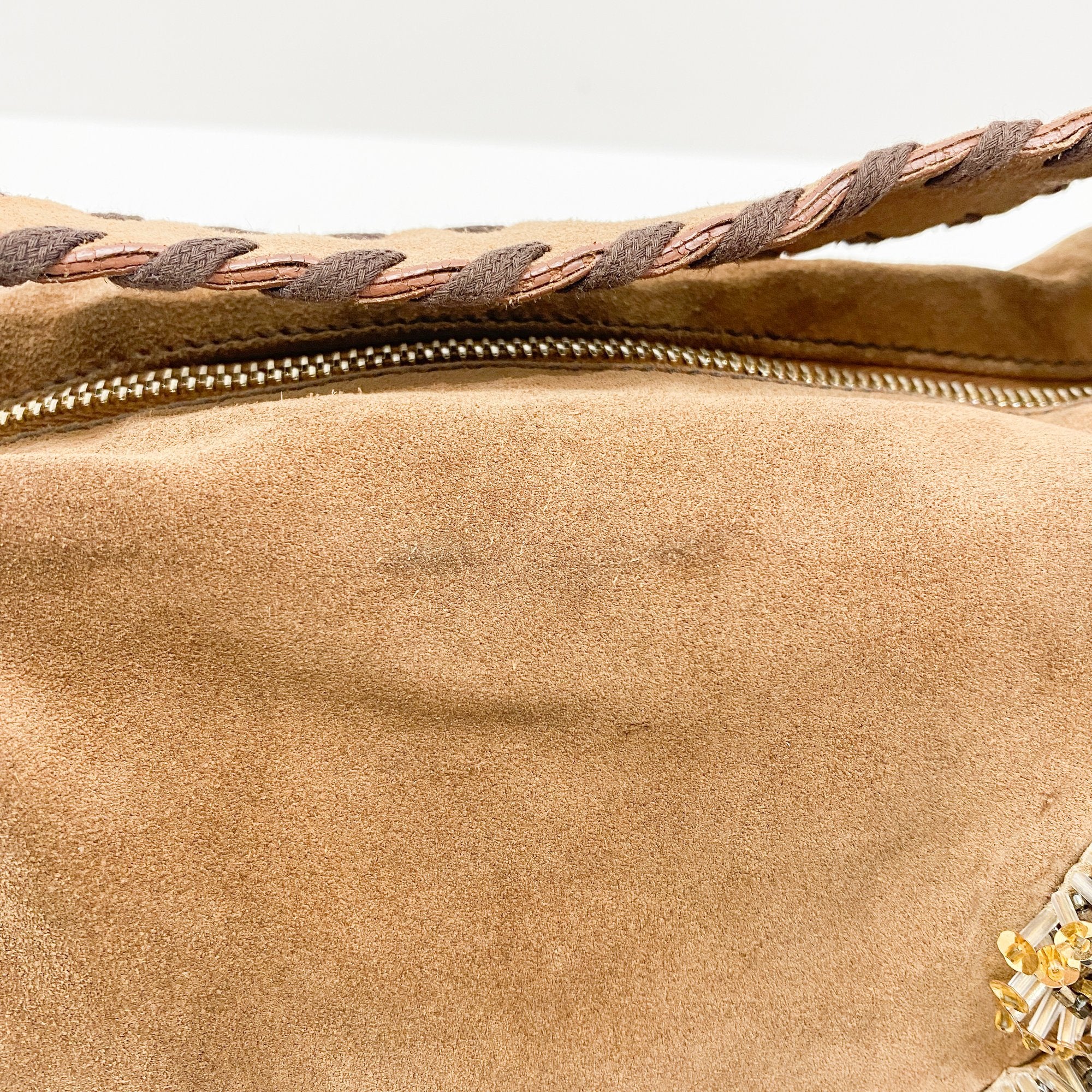 Brown Suede Beaded Hand Bag