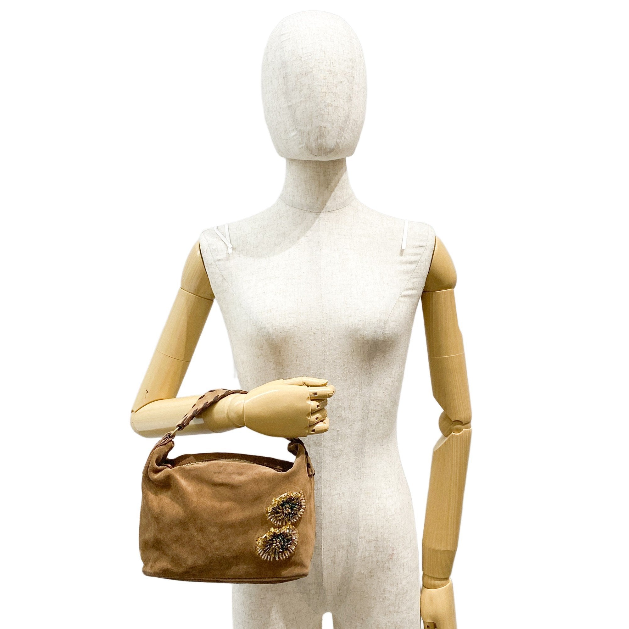 Brown Suede Beaded Hand Bag