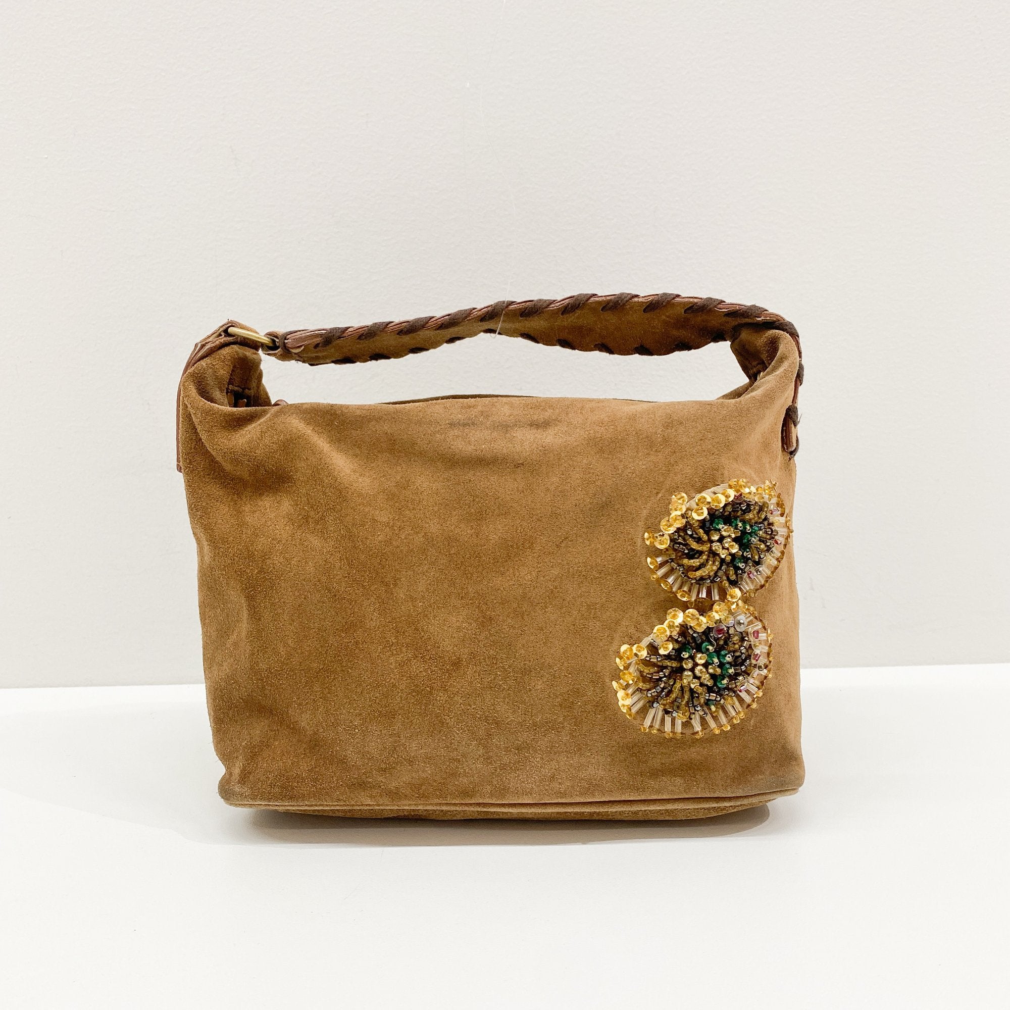 Brown Suede Beaded Hand Bag