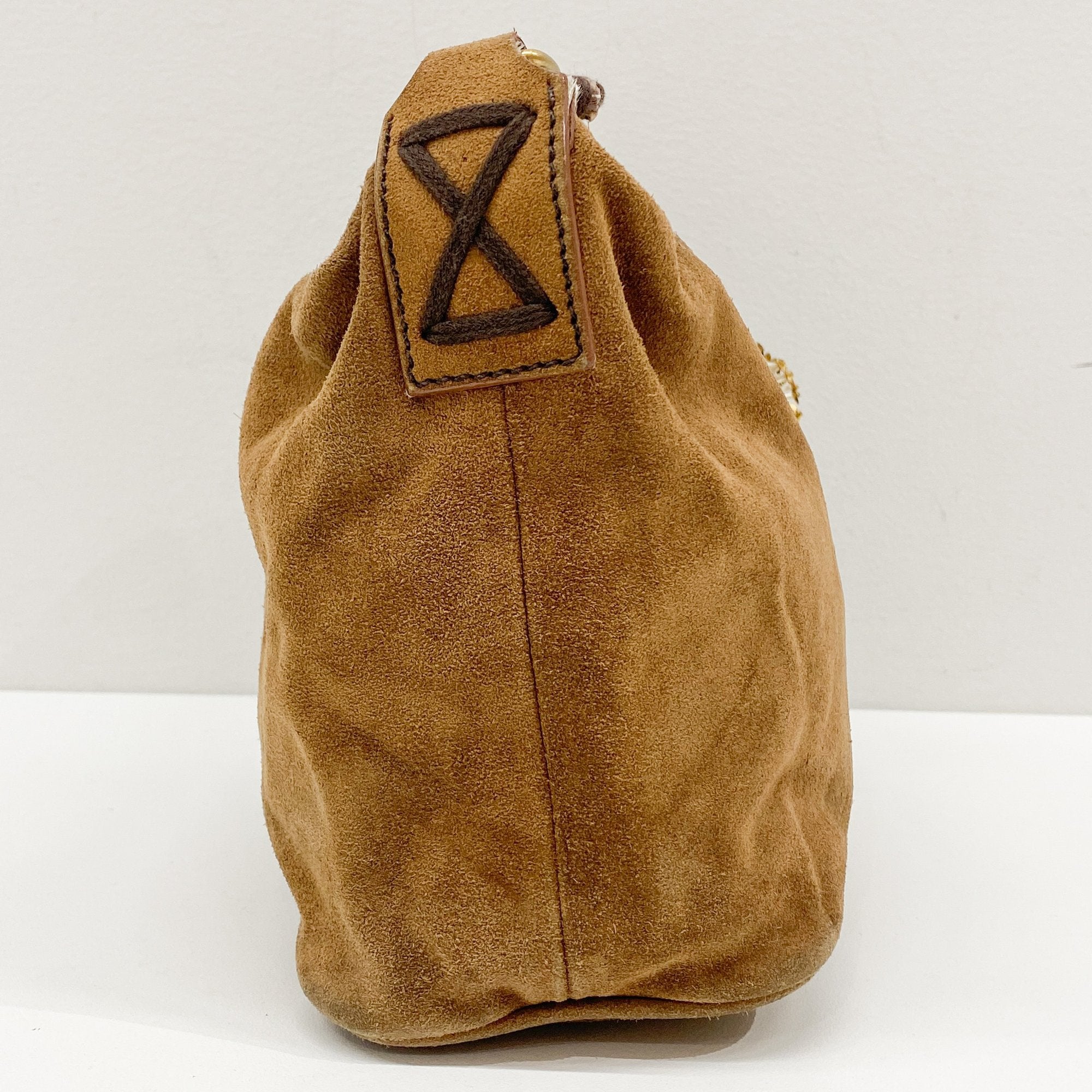 Brown Suede Beaded Hand Bag