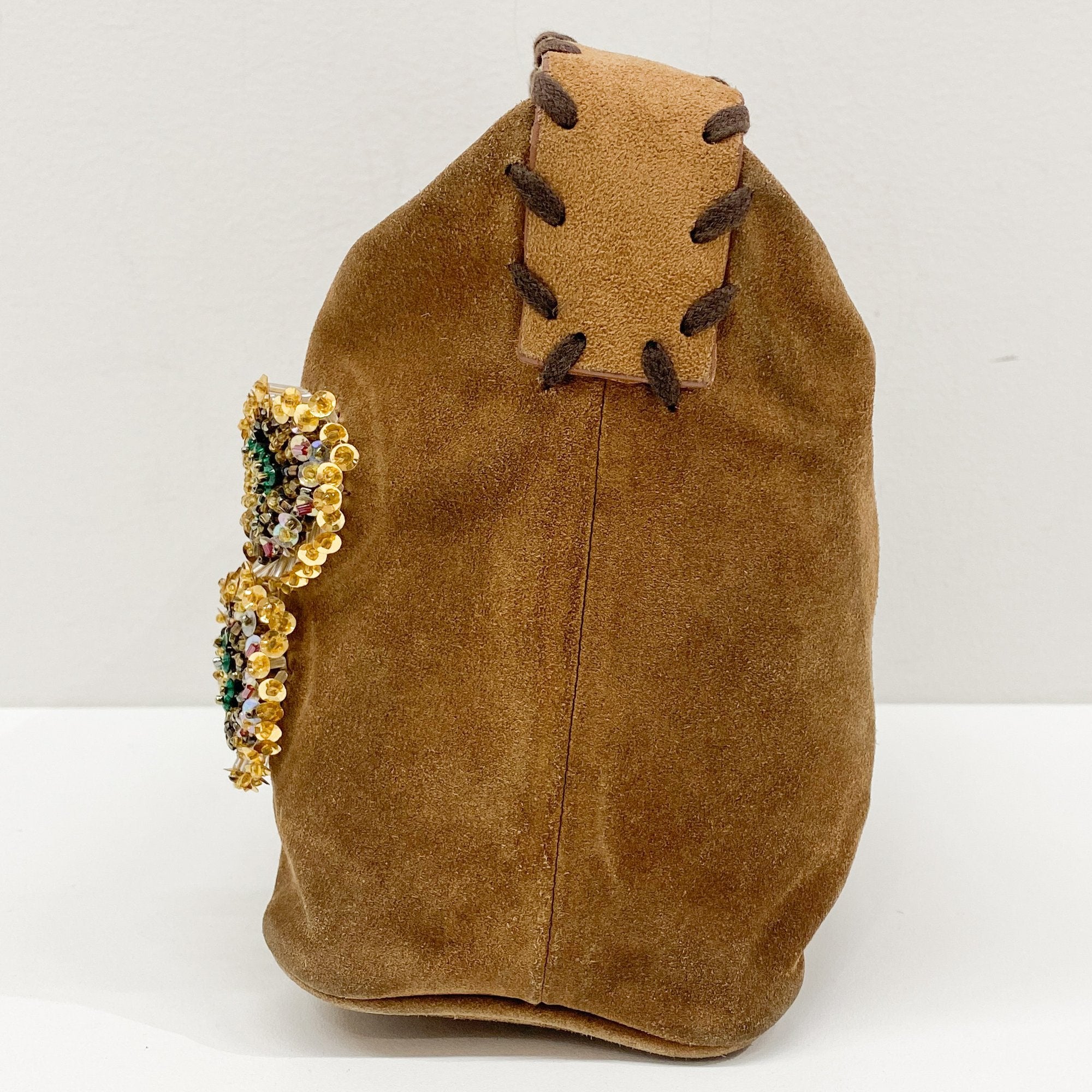 Brown Suede Beaded Hand Bag
