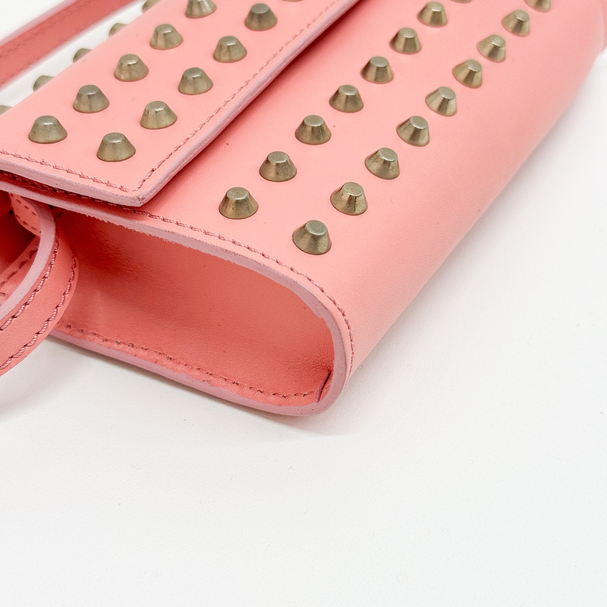 Pink Studded Leather Hand Bag