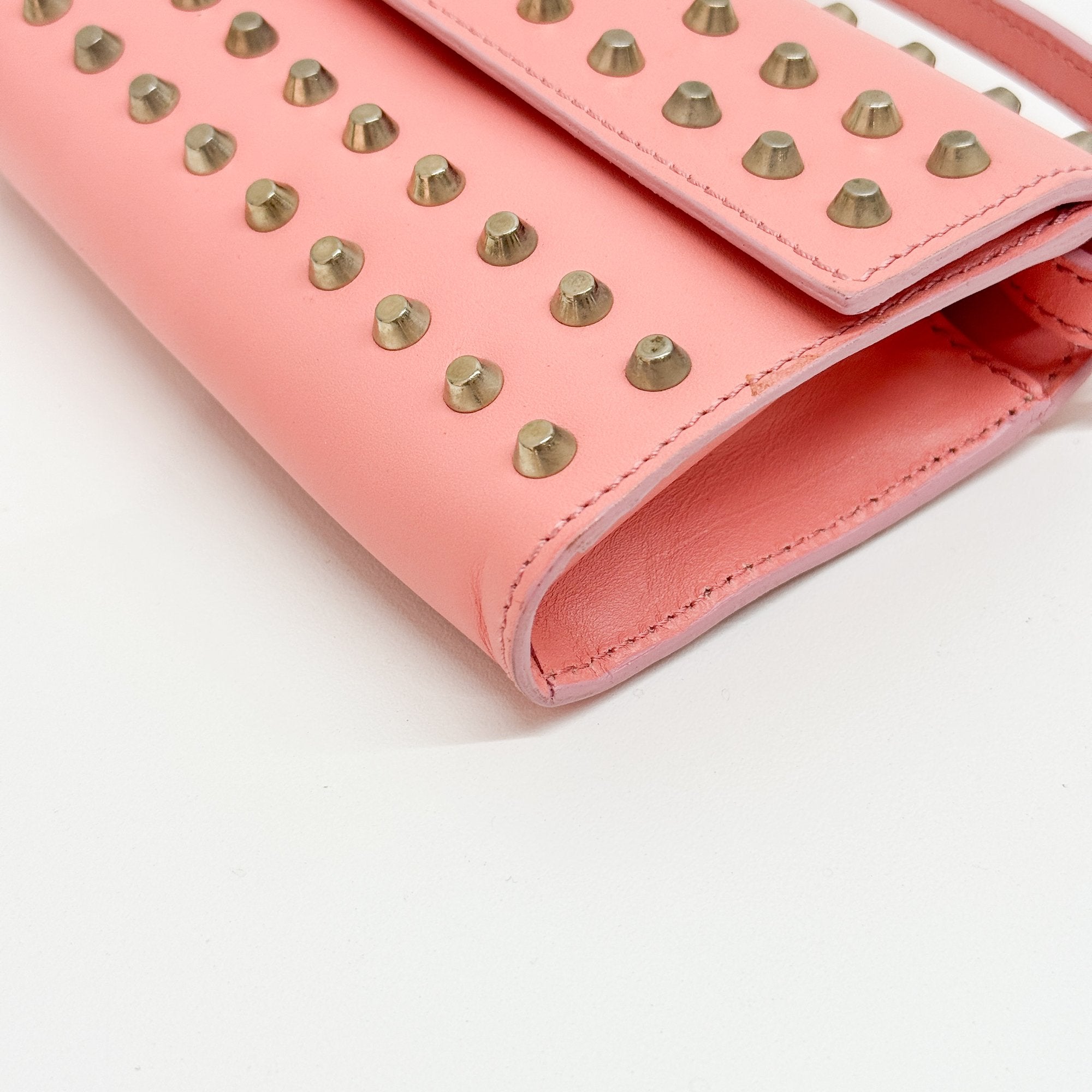 Pink Studded Leather Hand Bag