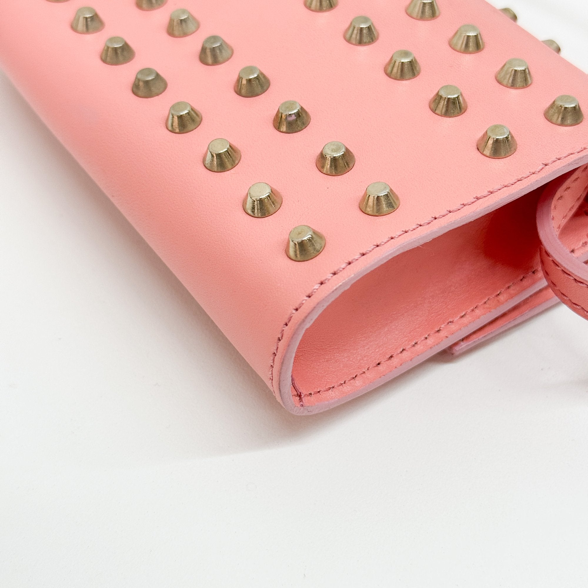 Pink Studded Leather Hand Bag