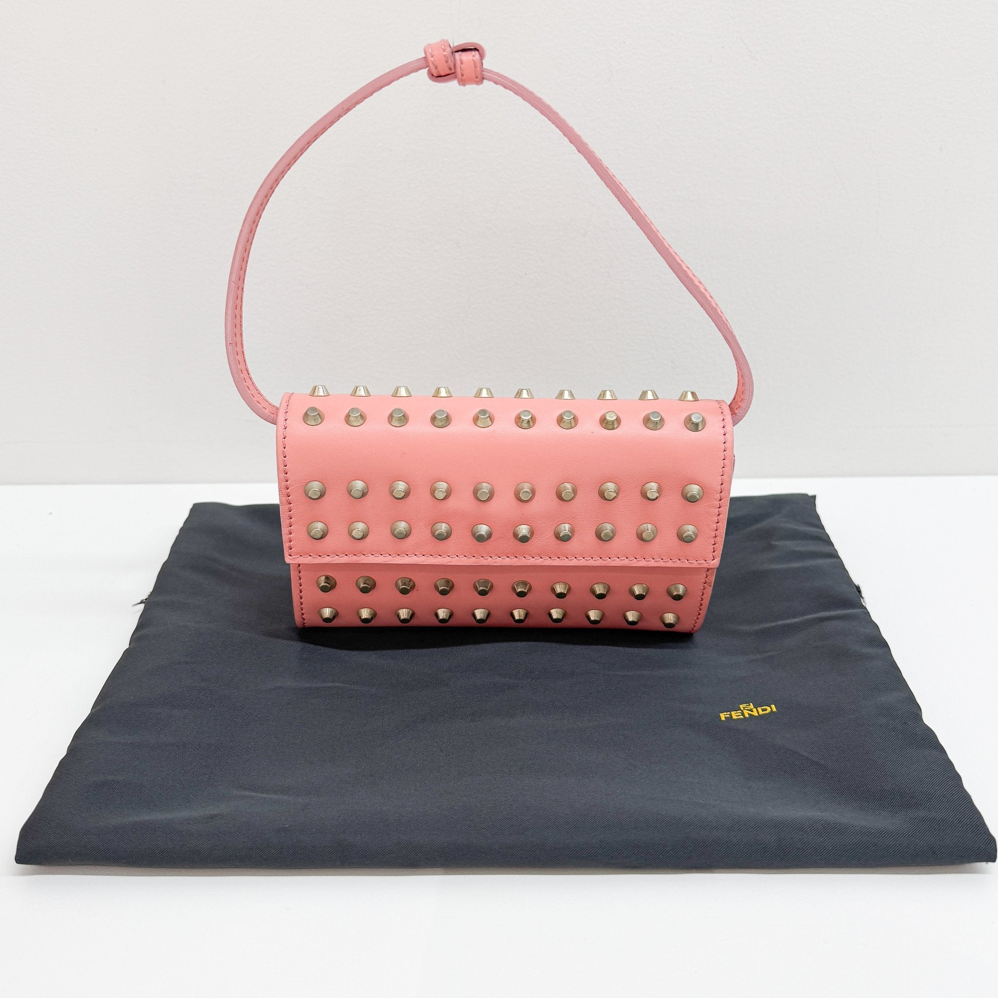 Pink Studded Leather Hand Bag