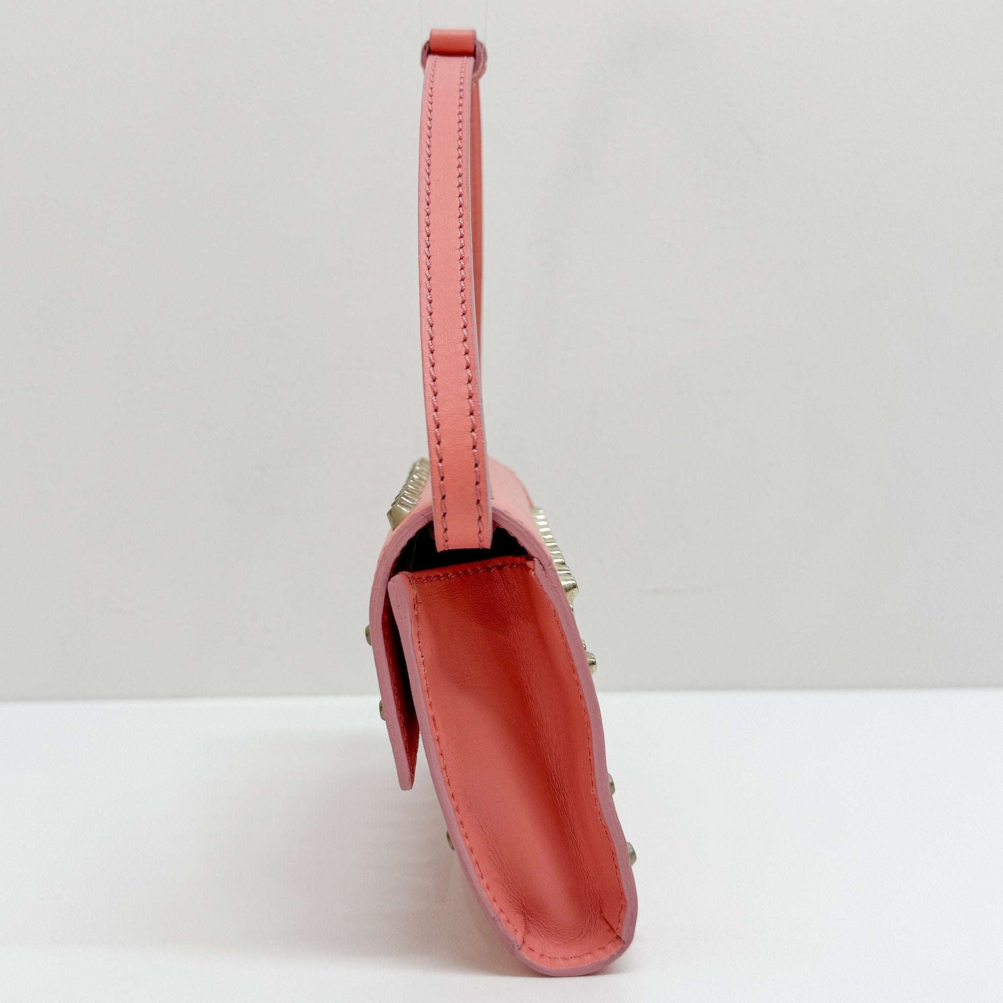 Pink Studded Leather Hand Bag