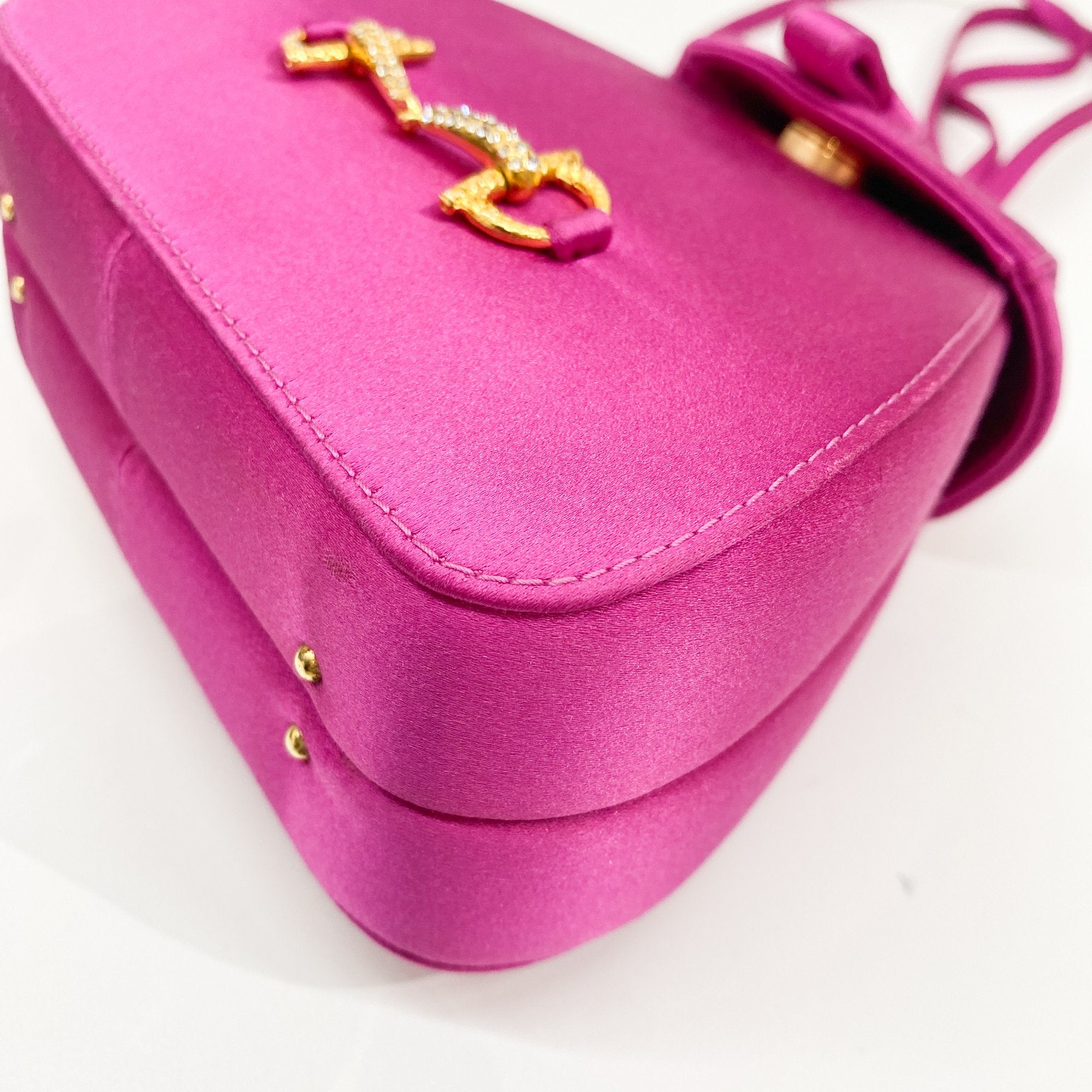 Horsebit Pink Satin Mini Backpack