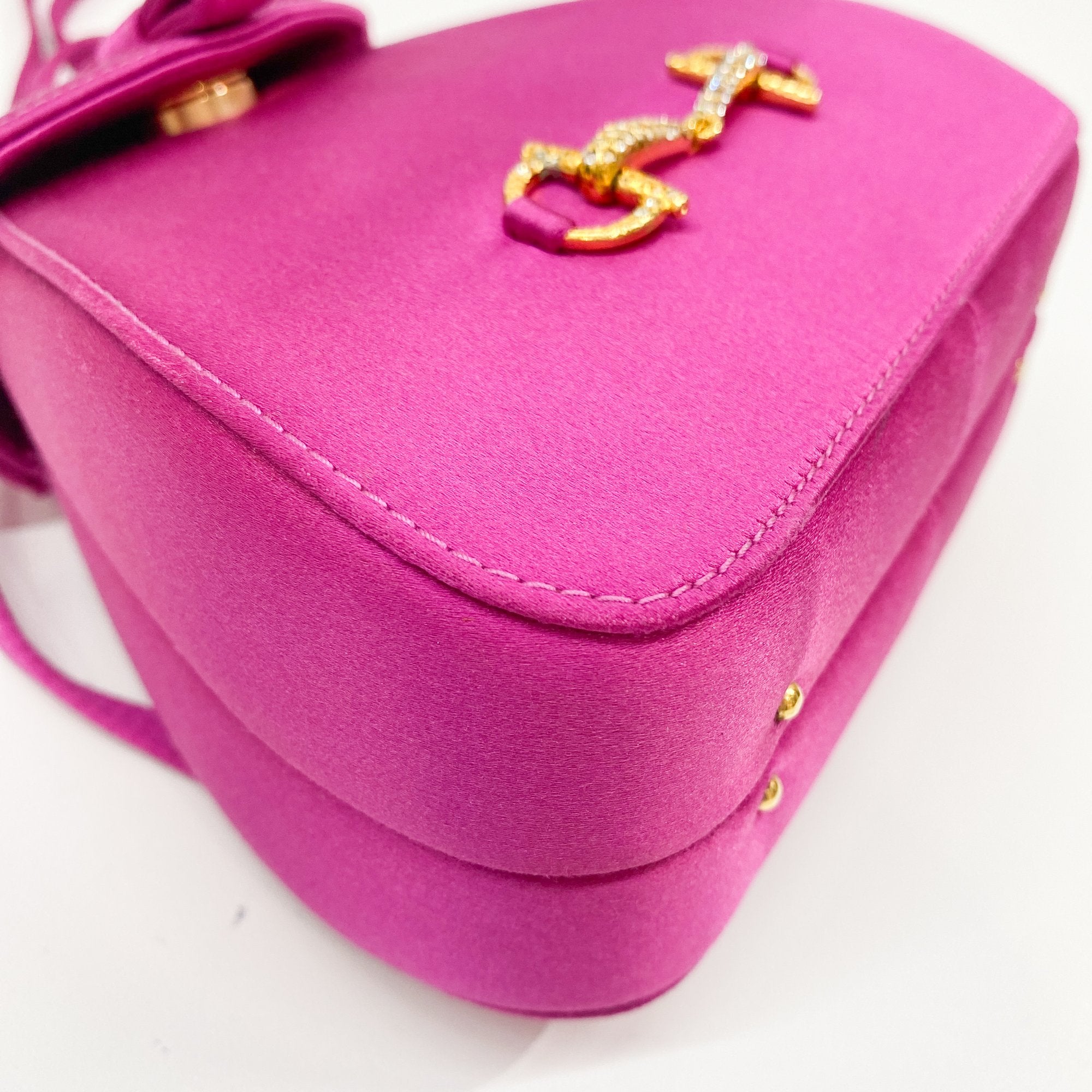 Horsebit Pink Satin Mini Backpack