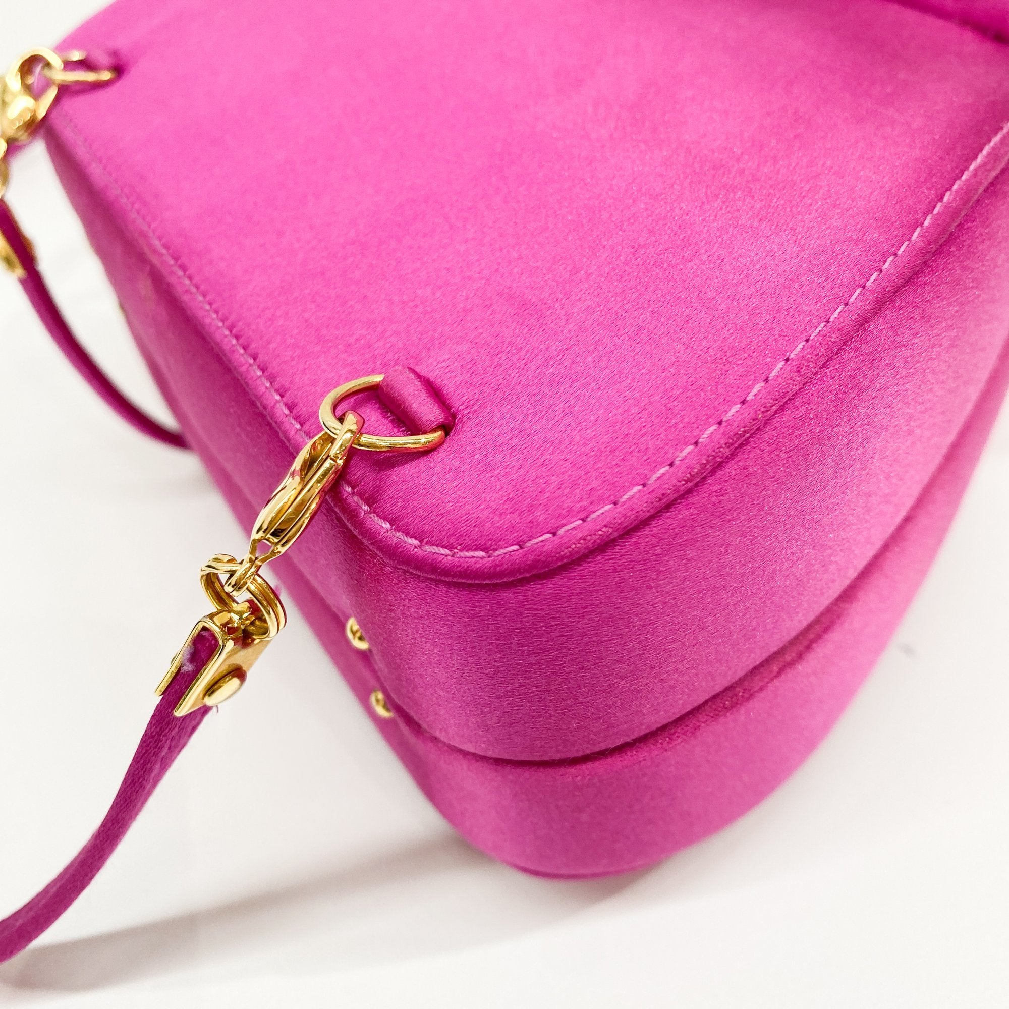 Horsebit Pink Satin Mini Backpack