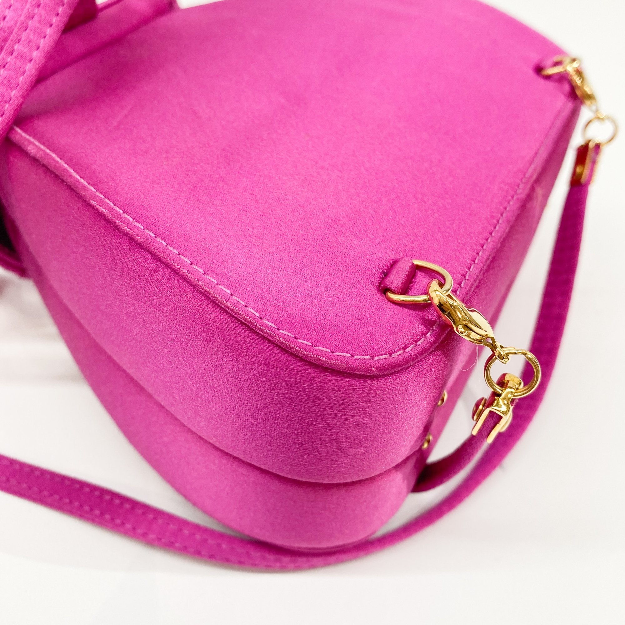 Horsebit Pink Satin Mini Backpack