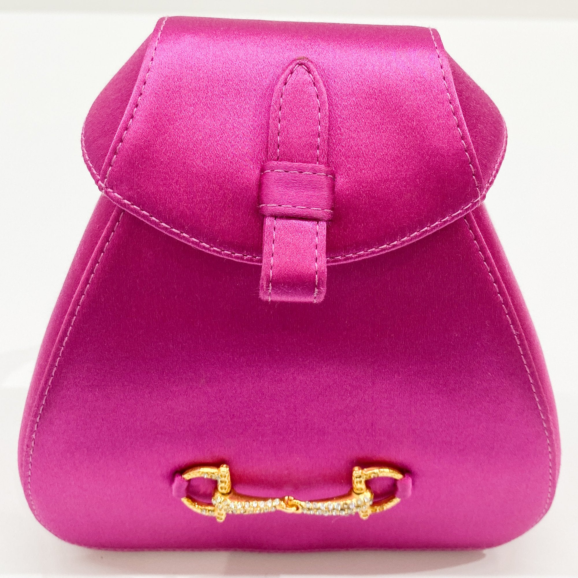 Horsebit Pink Satin Mini Backpack