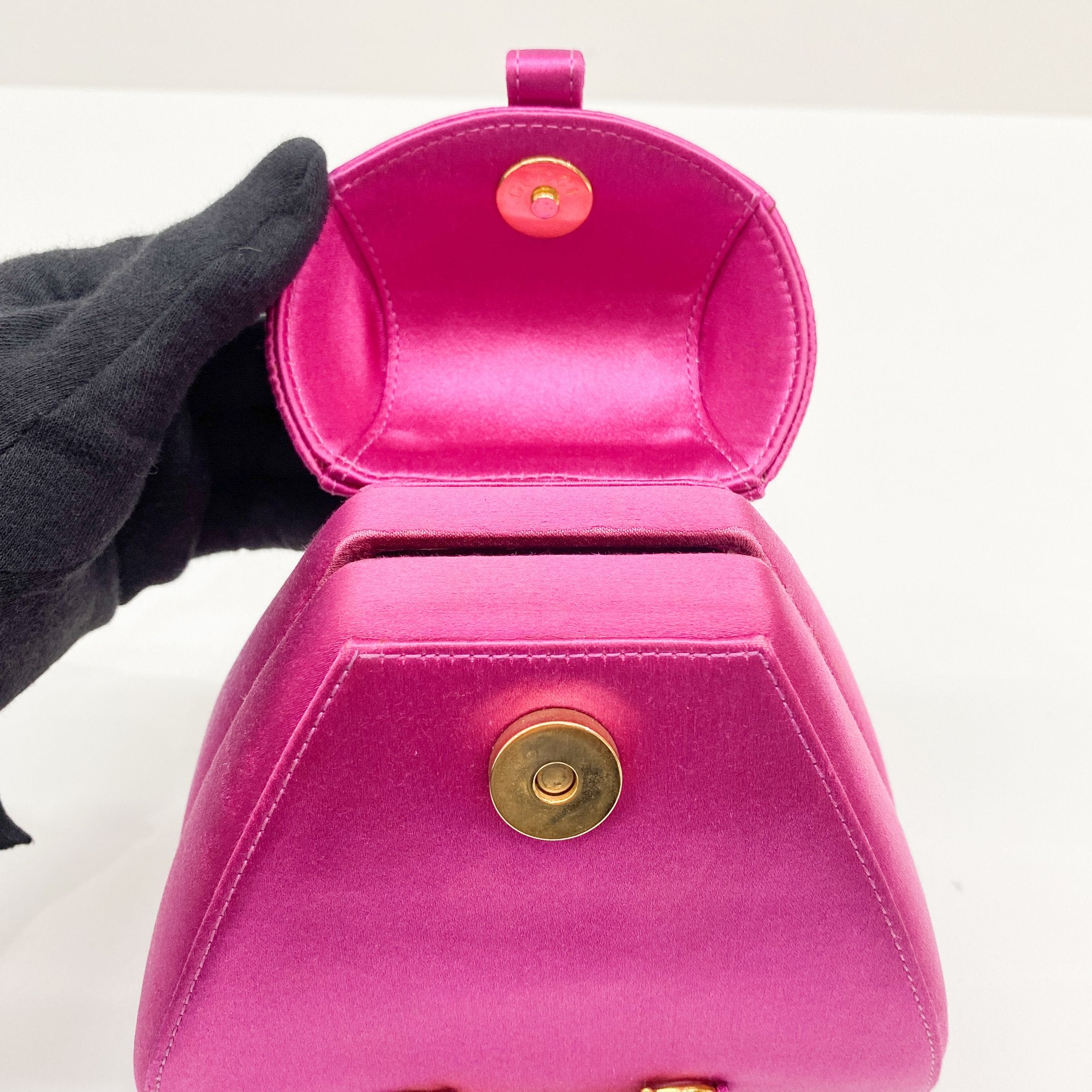 Horsebit Pink Satin Mini Backpack