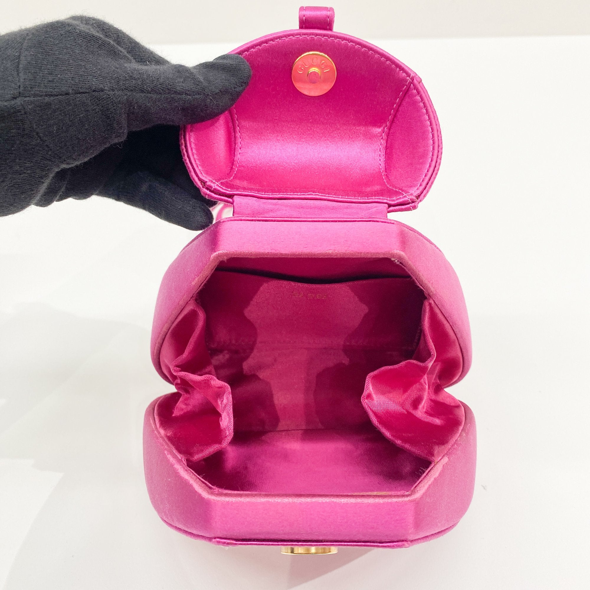 Horsebit Pink Satin Mini Backpack