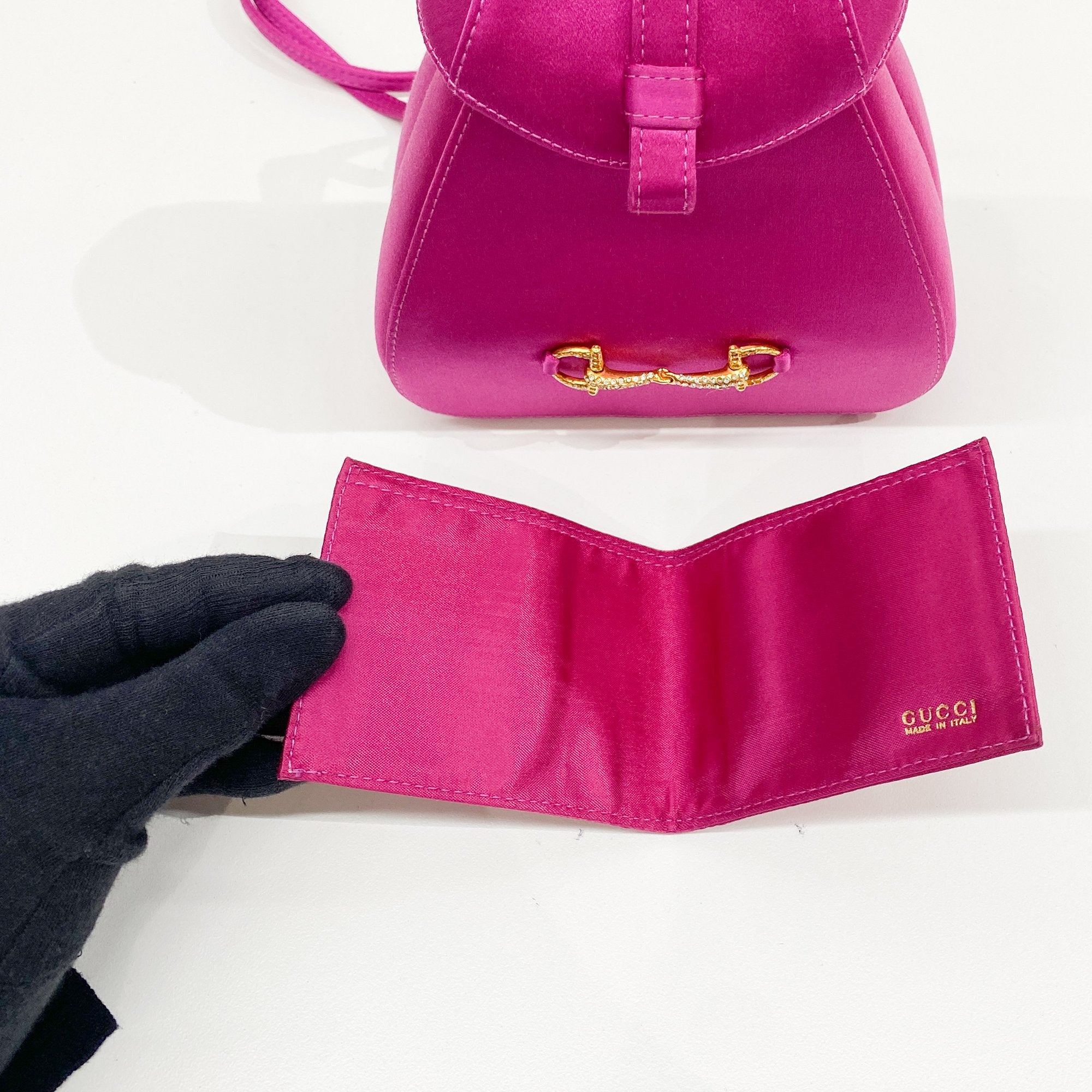 Horsebit Pink Satin Mini Backpack