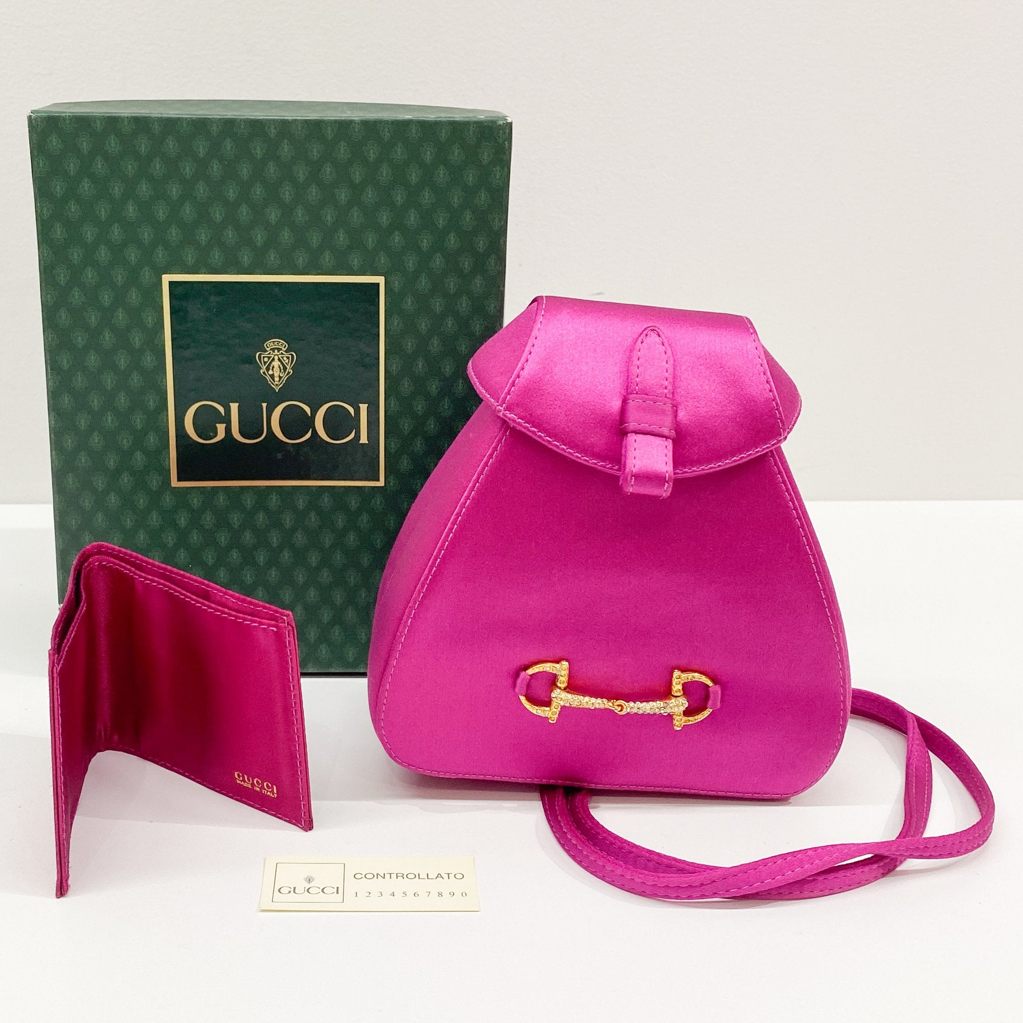 Horsebit Pink Satin Mini Backpack