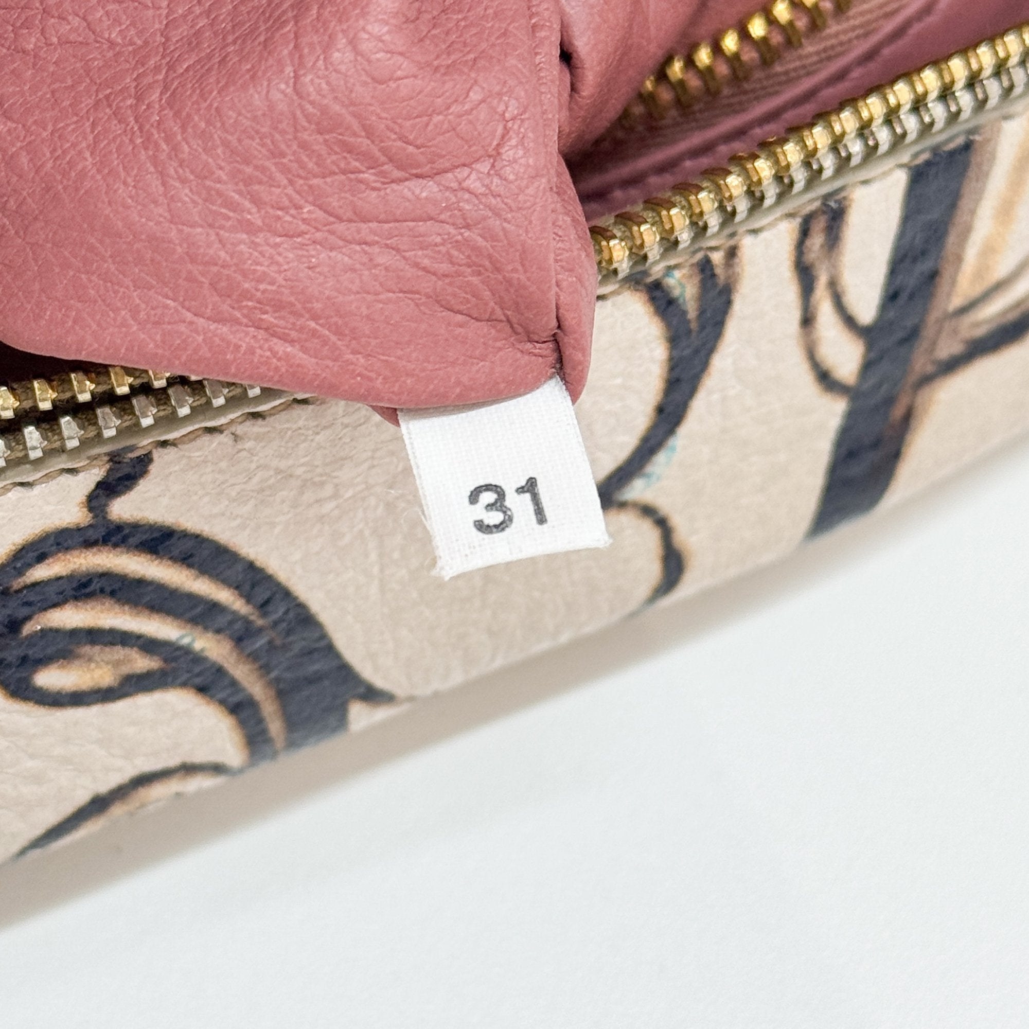 Beige Floral Print Leather Hand Bag