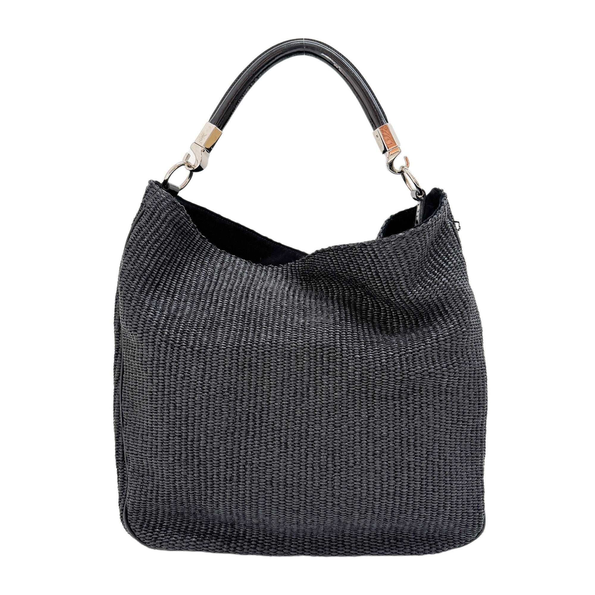 Roady Black Raffia Hobo Bag