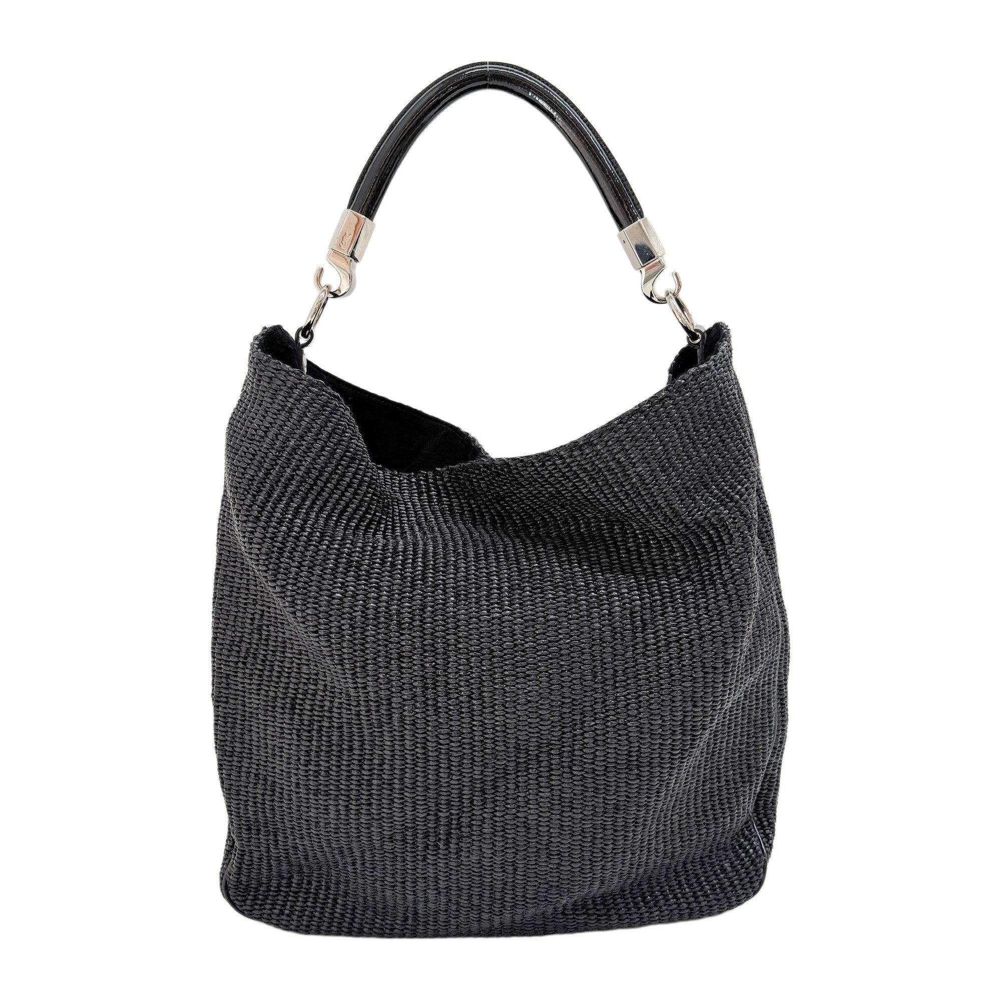 Roady Black Raffia Hobo Bag