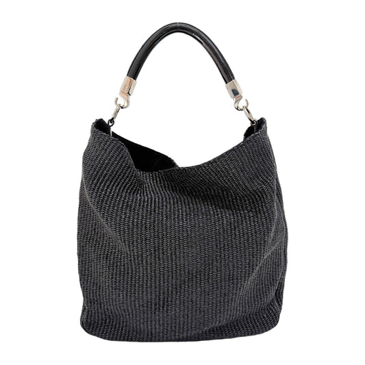 Roady Black Raffia Hobo Bag