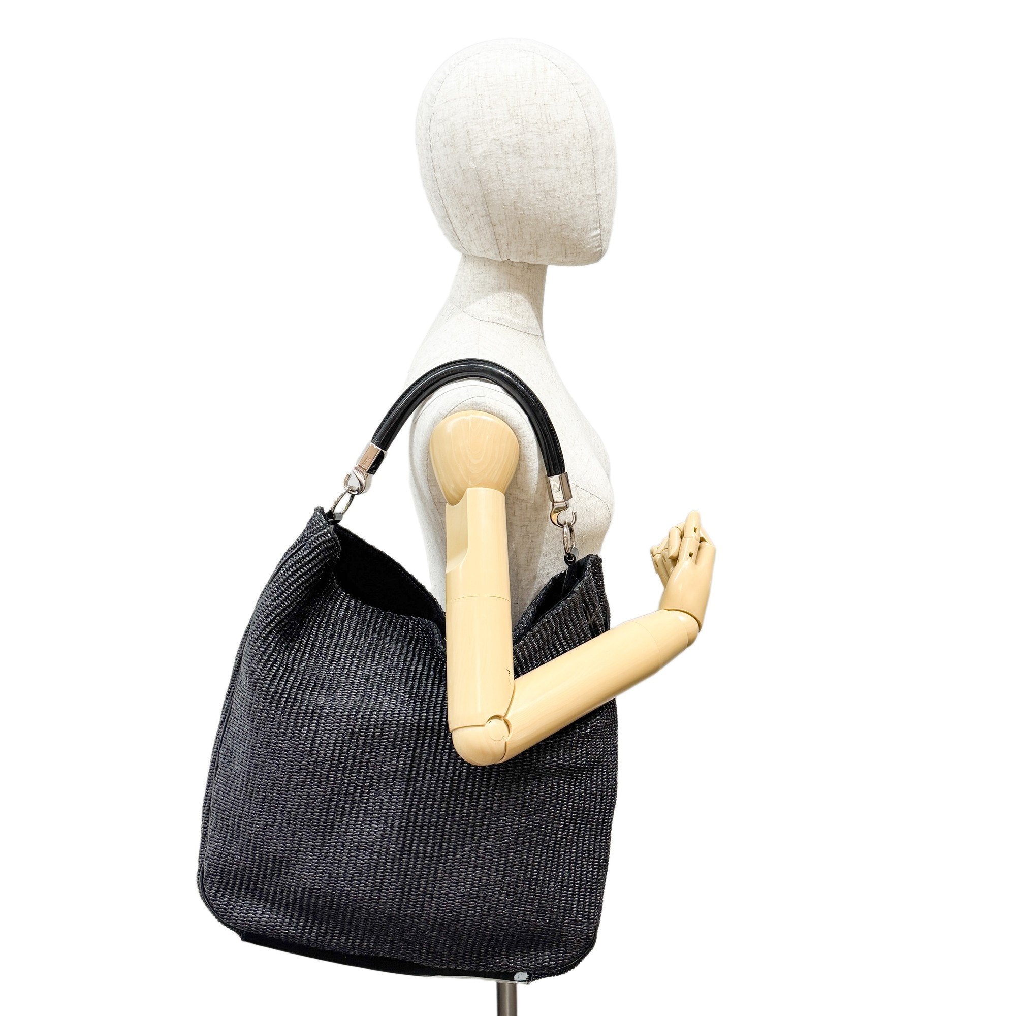 Roady Black Raffia Hobo Bag
