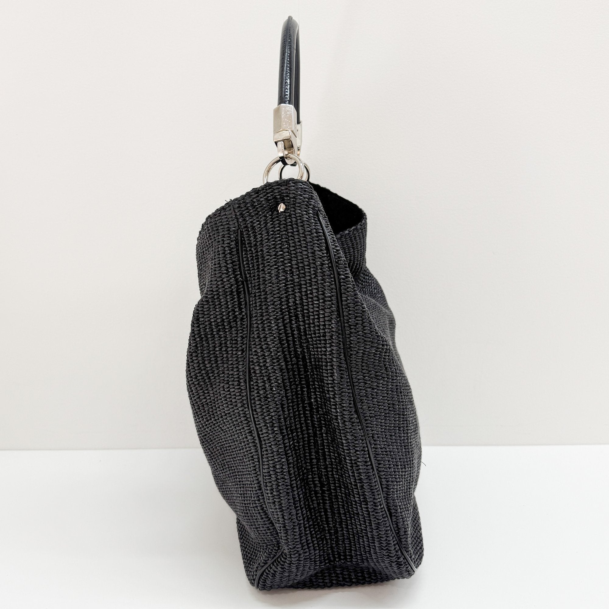 Roady Black Raffia Hobo Bag