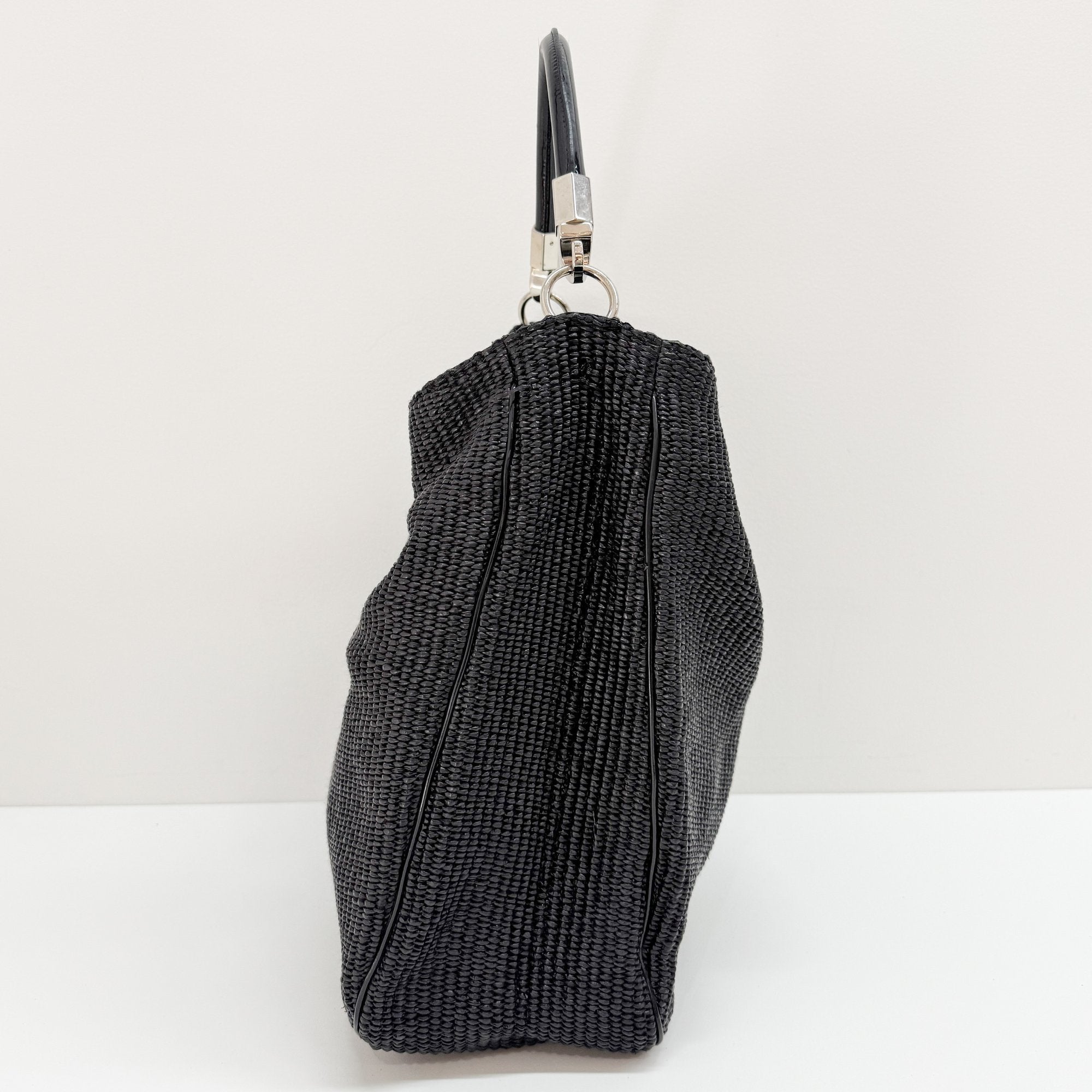 Roady Black Raffia Hobo Bag
