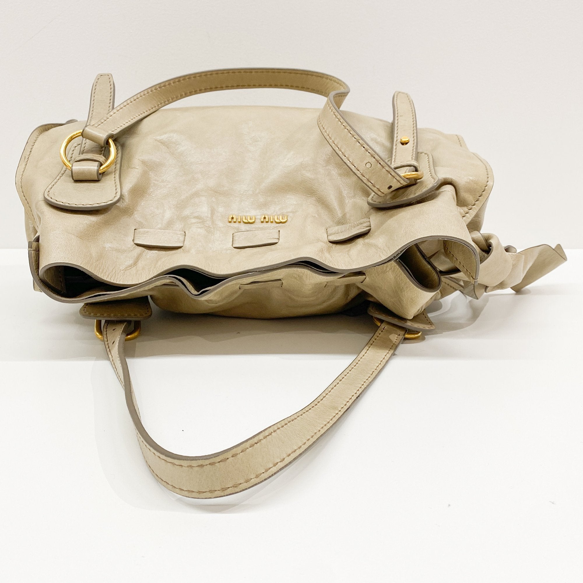 Vitello Lux Bow Bag Green Calfskin Leather Shoulder Bag