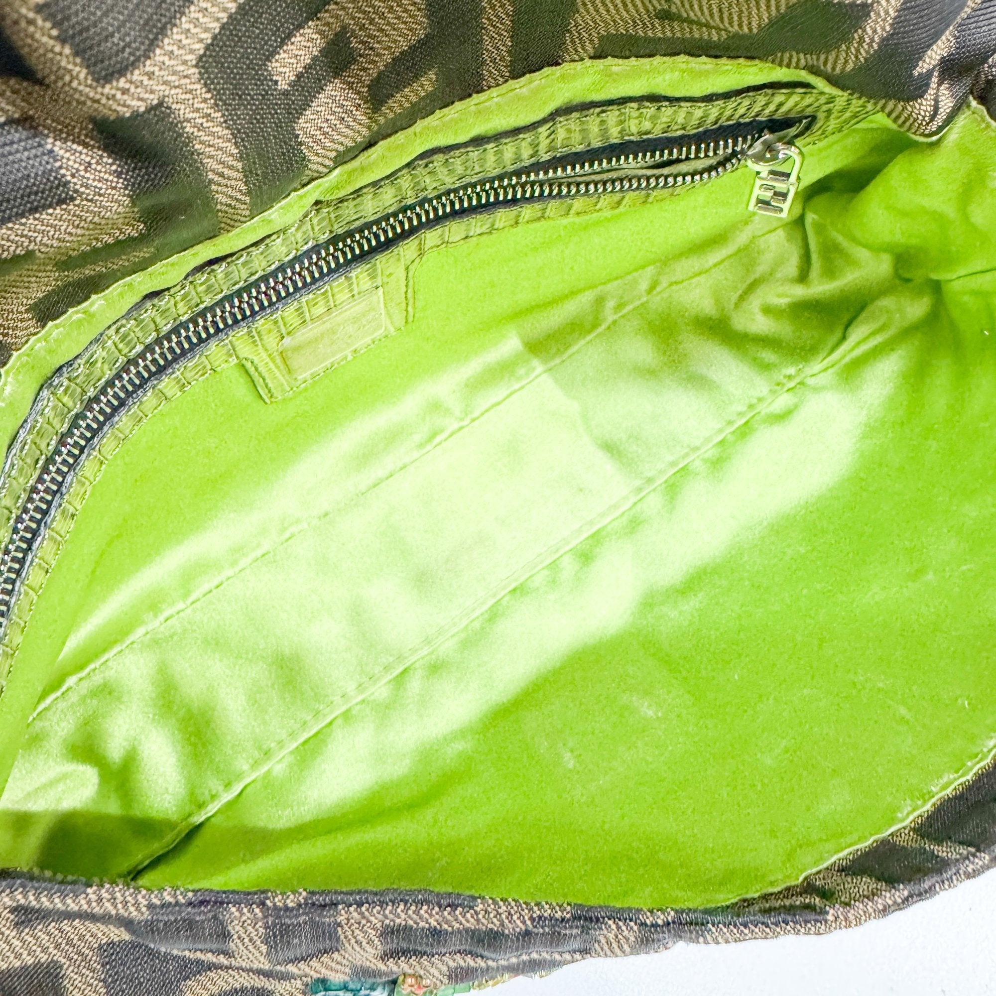 Baguette Brown Python Embossed Hardware Floral Beaded Canvas Shoulder Bag