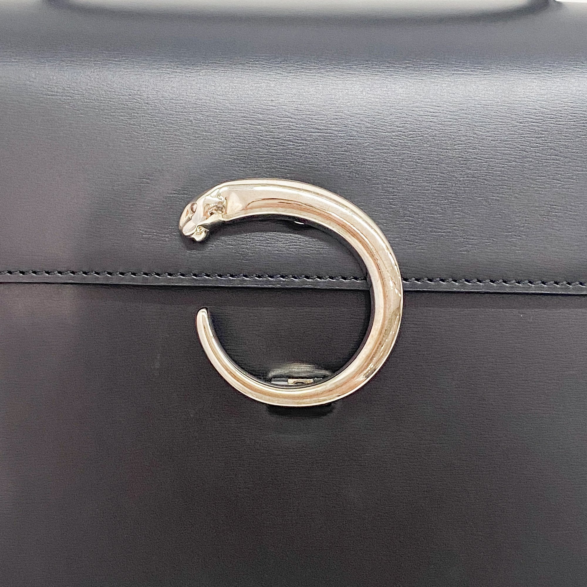 Panthere Black Calfskin Leather Two Way Bag