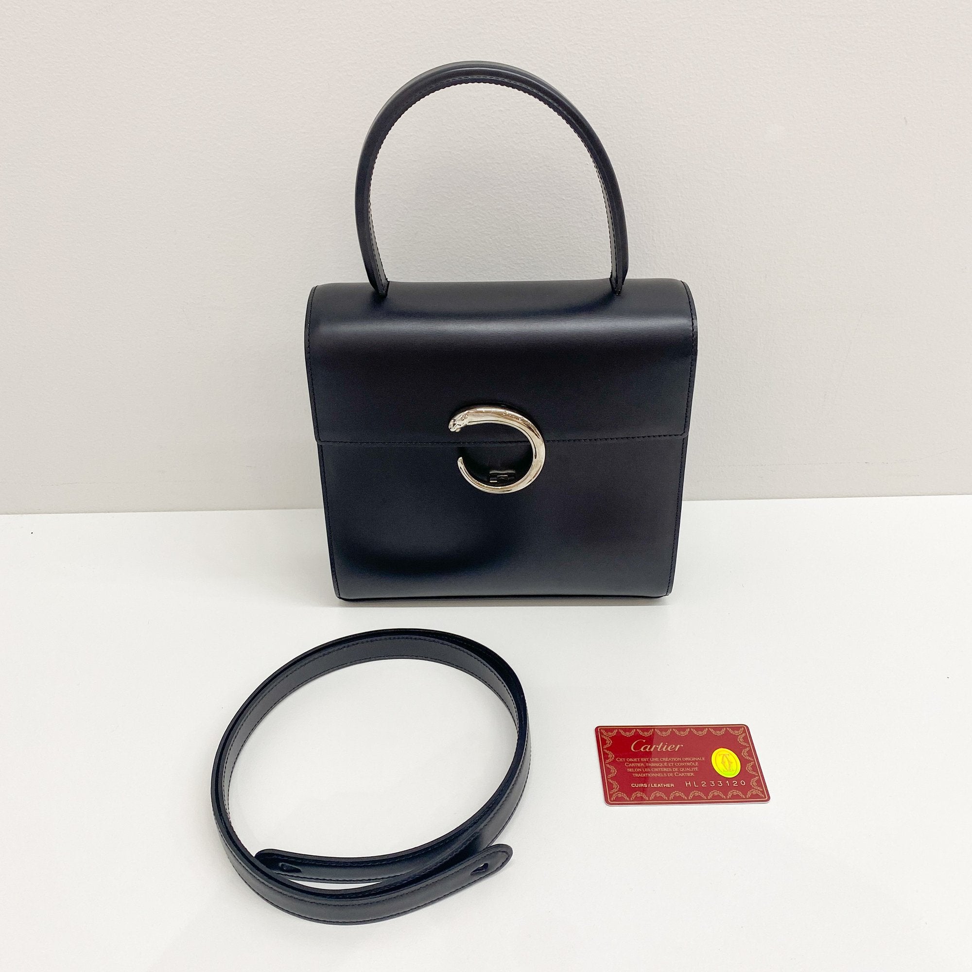 Panthere Black Calfskin Leather Two Way Bag