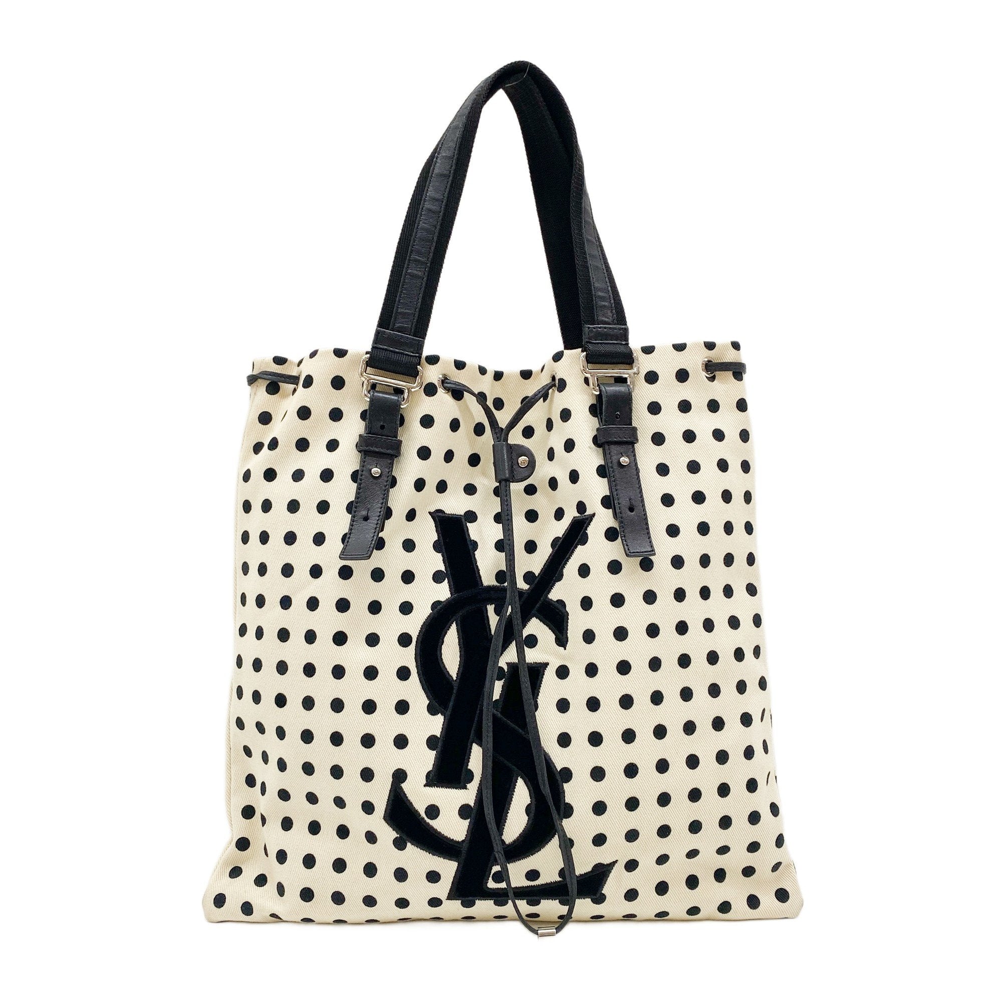 Black Dotted Beige Cotton Tote Bag