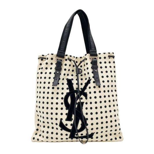 Black Dotted Beige Cotton Tote Bag