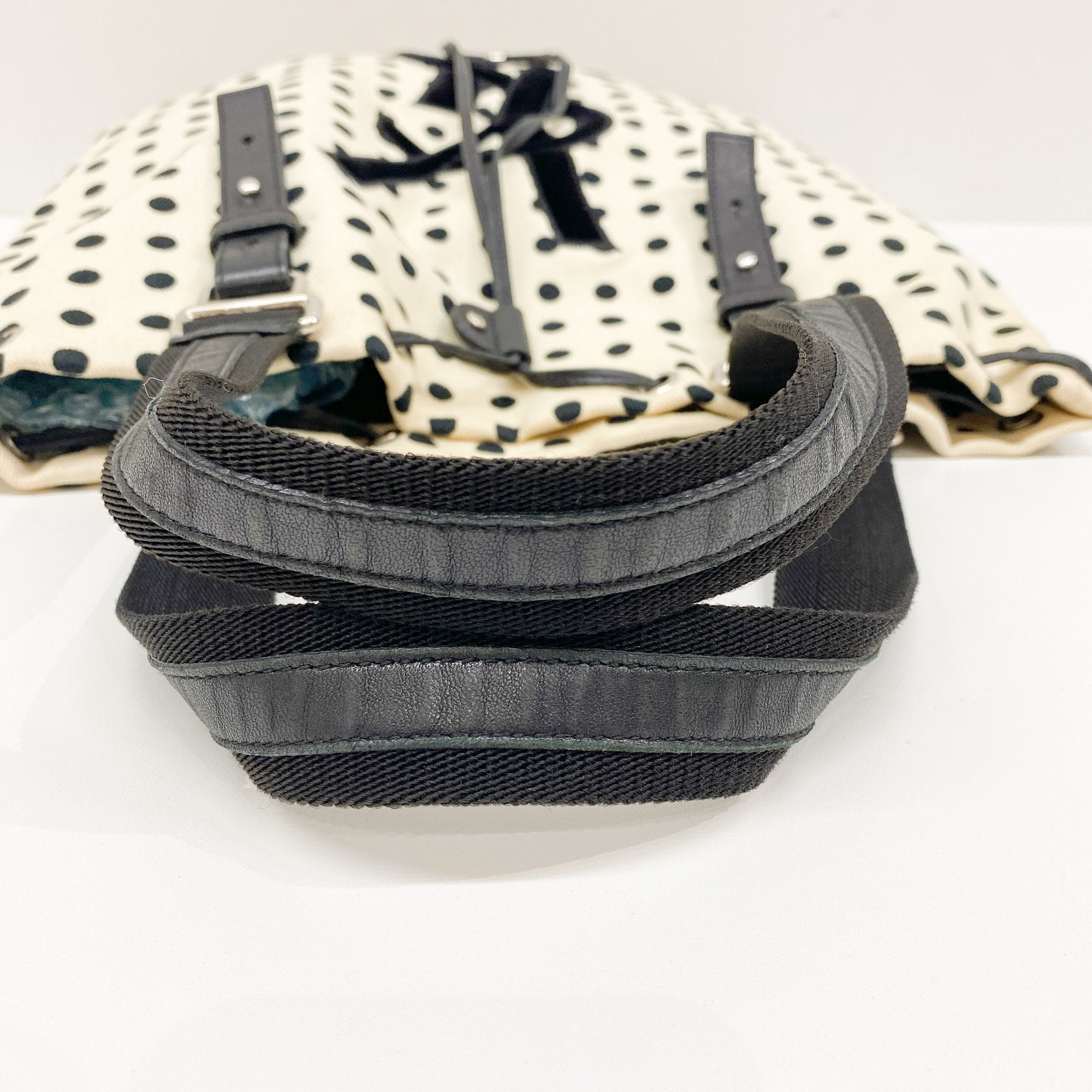 Black Dotted Beige Cotton Tote Bag