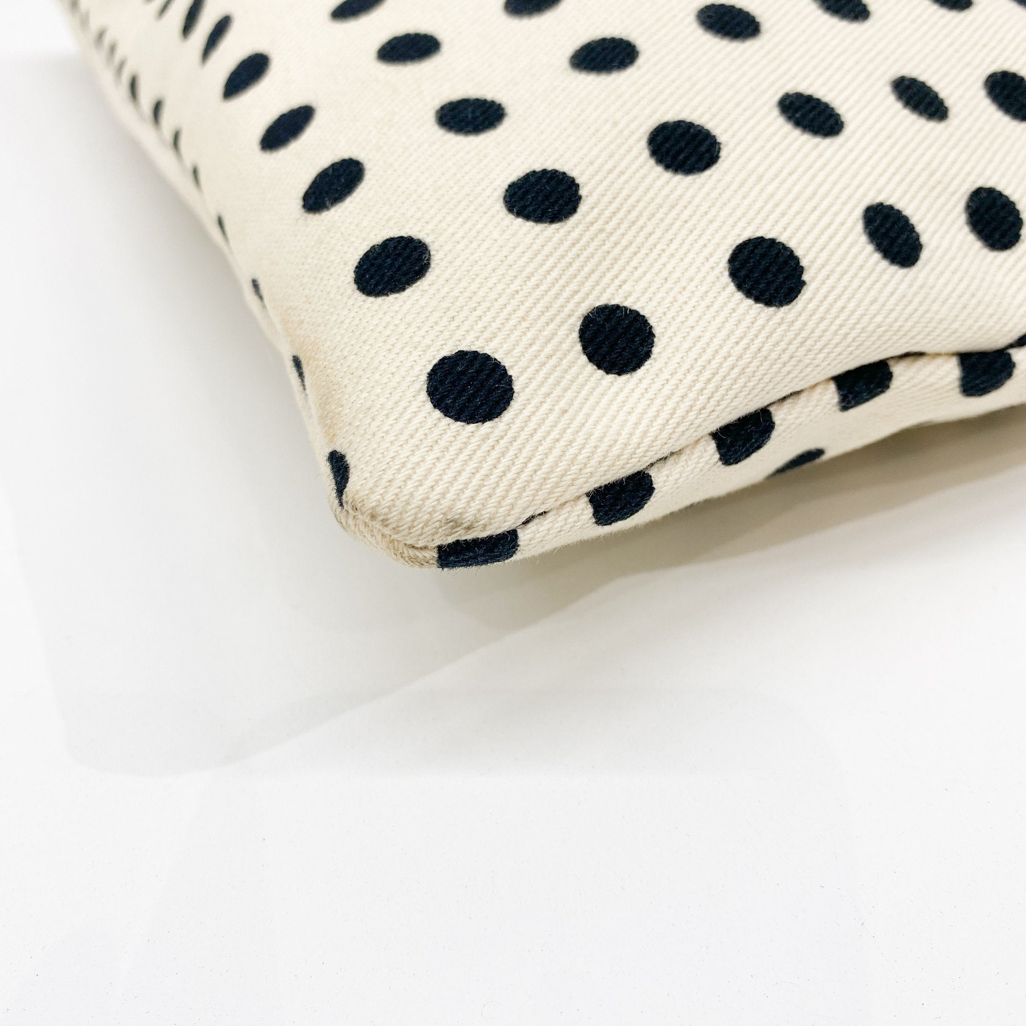 Black Dotted Beige Cotton Tote Bag