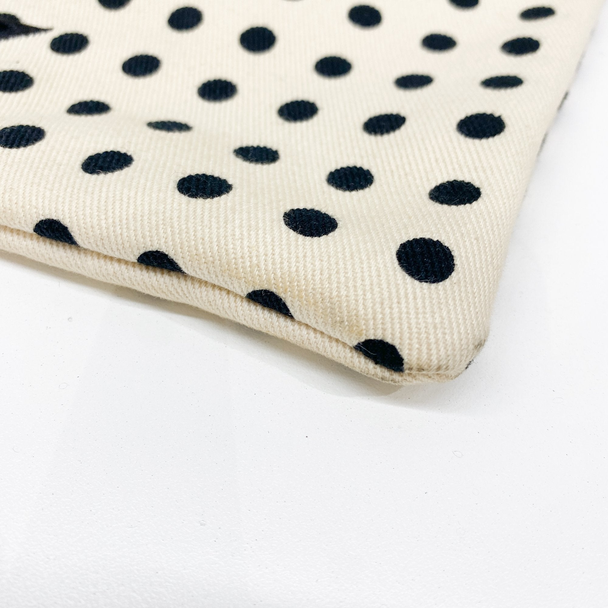 Black Dotted Beige Cotton Tote Bag