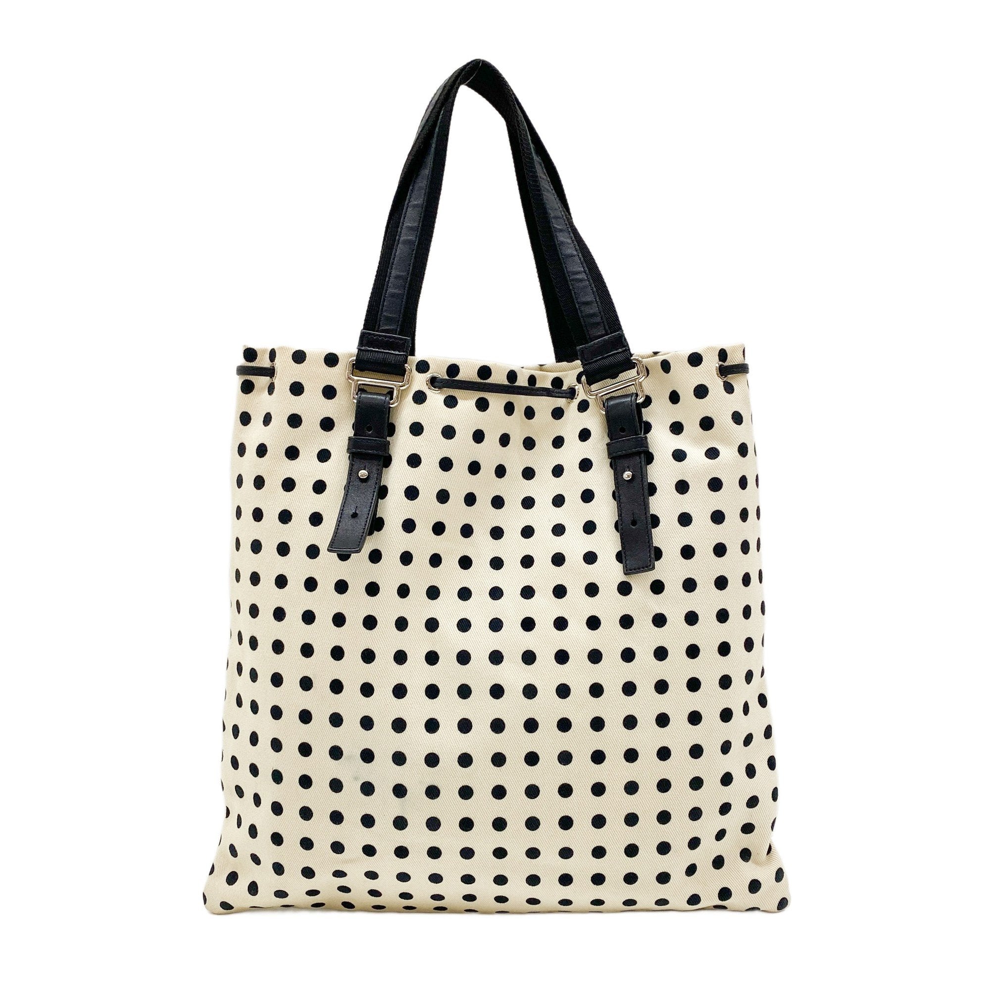Black Dotted Beige Cotton Tote Bag