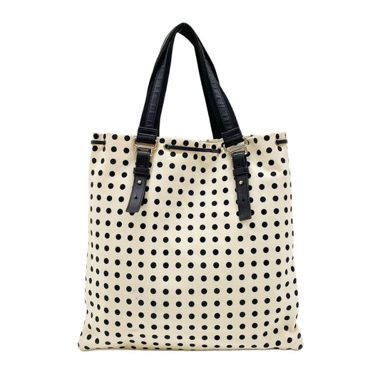Black Dotted Beige Cotton Tote Bag