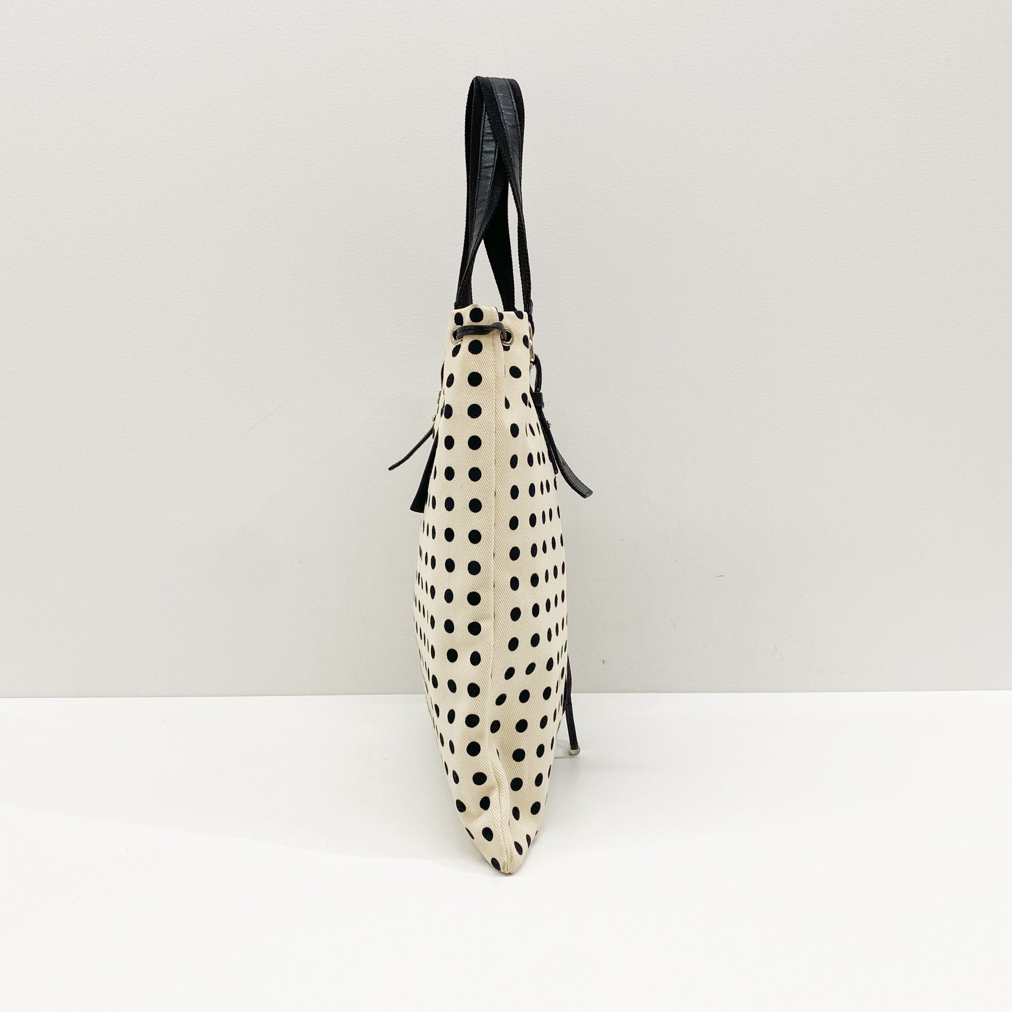 Black Dotted Beige Cotton Tote Bag