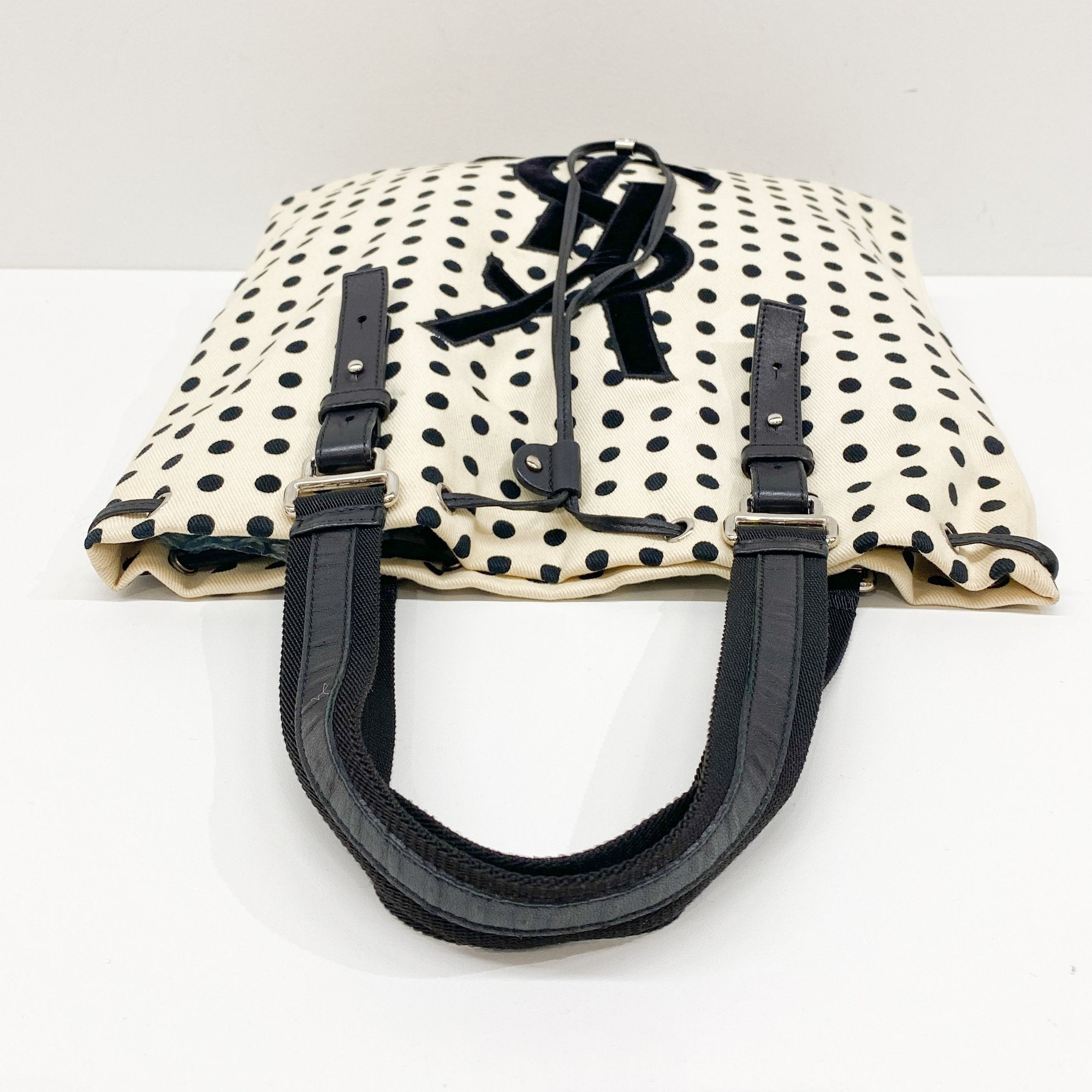 Black Dotted Beige Cotton Tote Bag