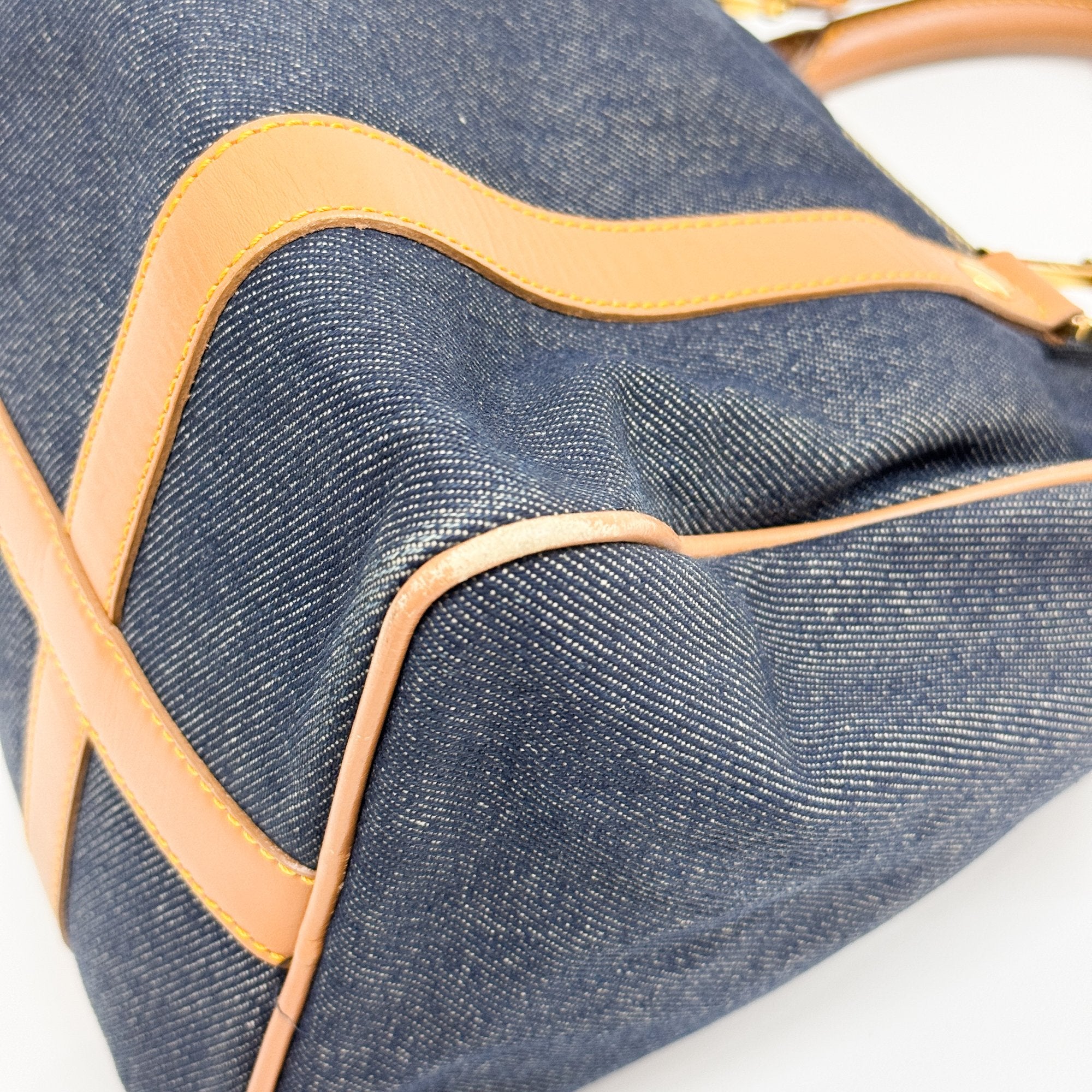 Mini Boston Navy Denim Hand Bag