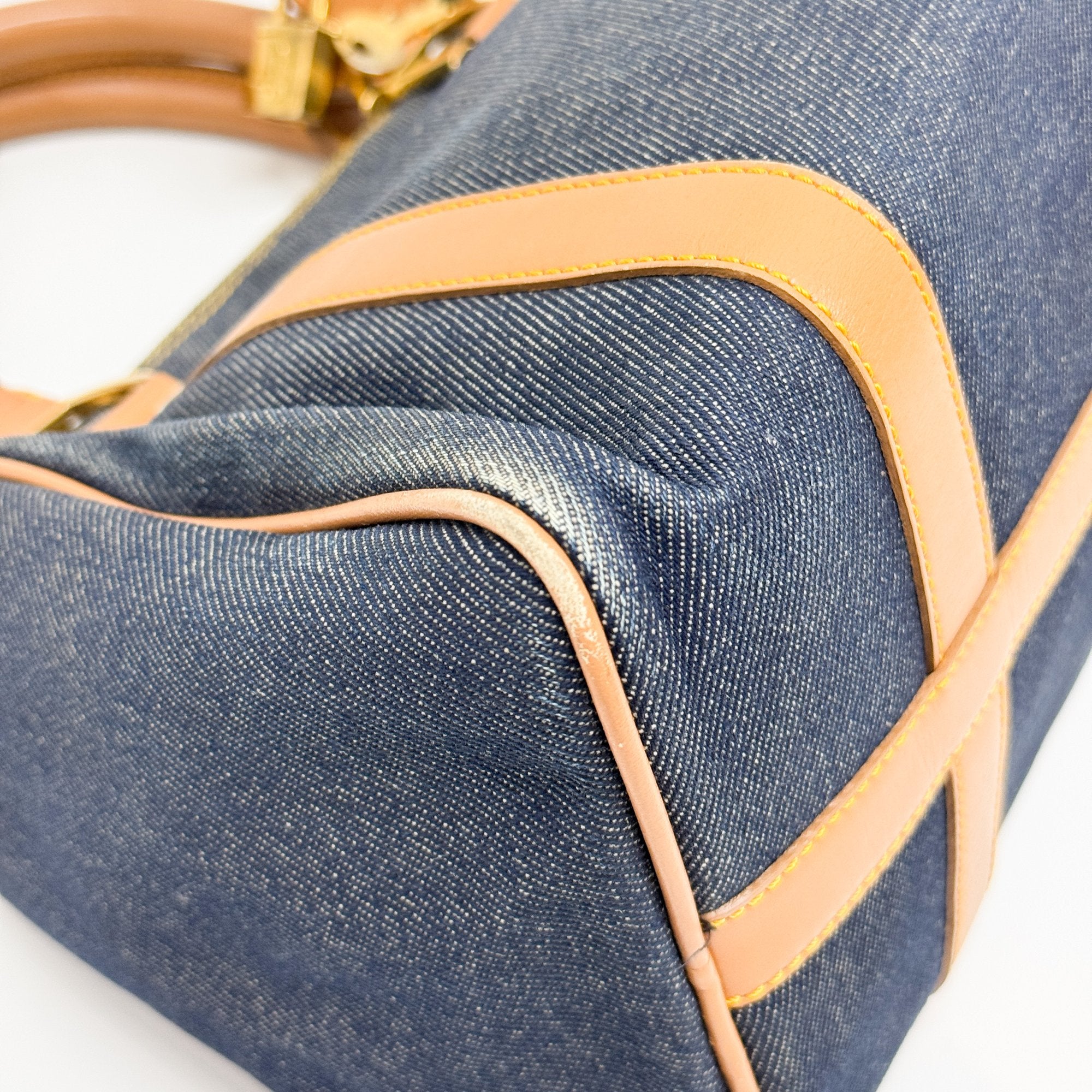 Mini Boston Navy Denim Hand Bag