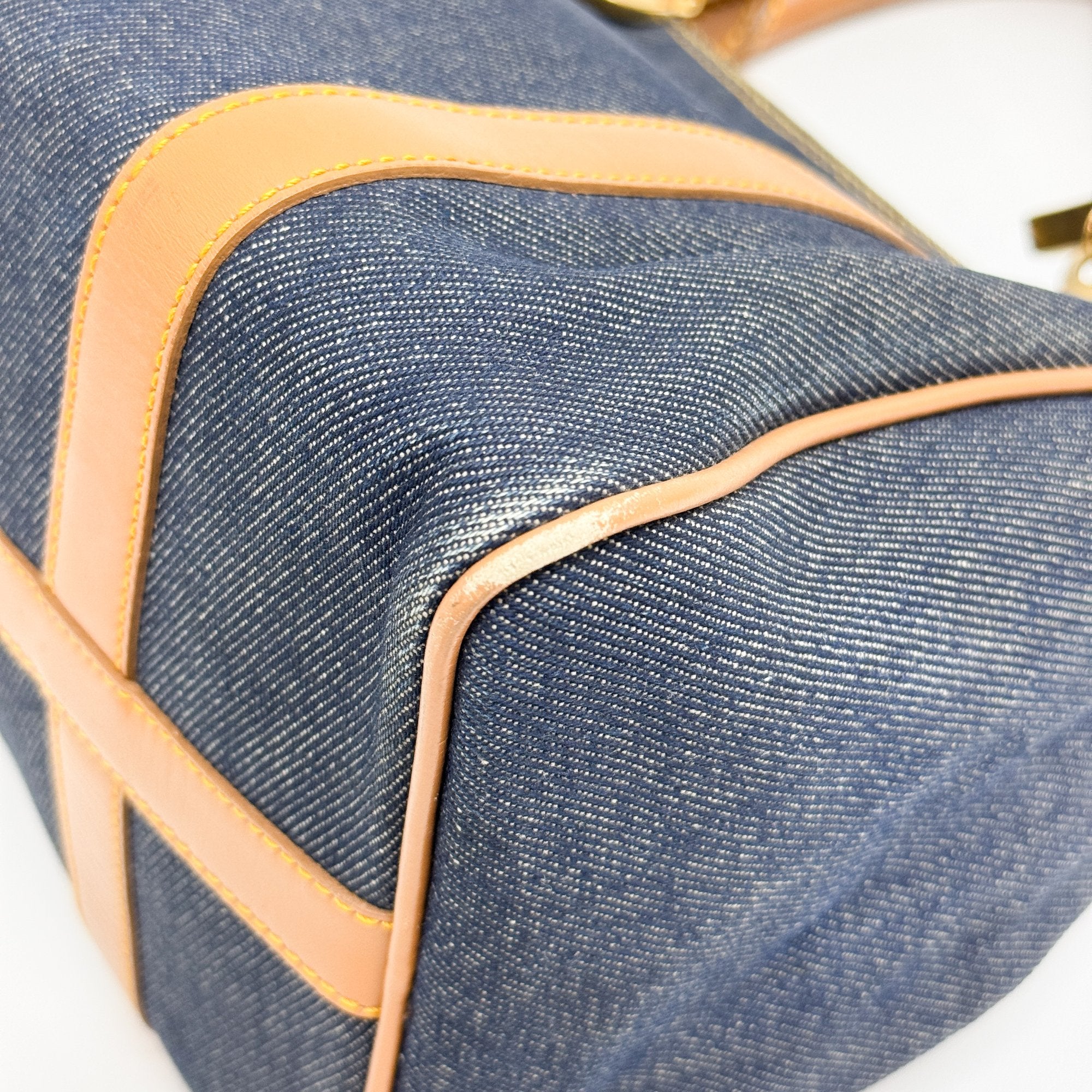 Mini Boston Navy Denim Hand Bag