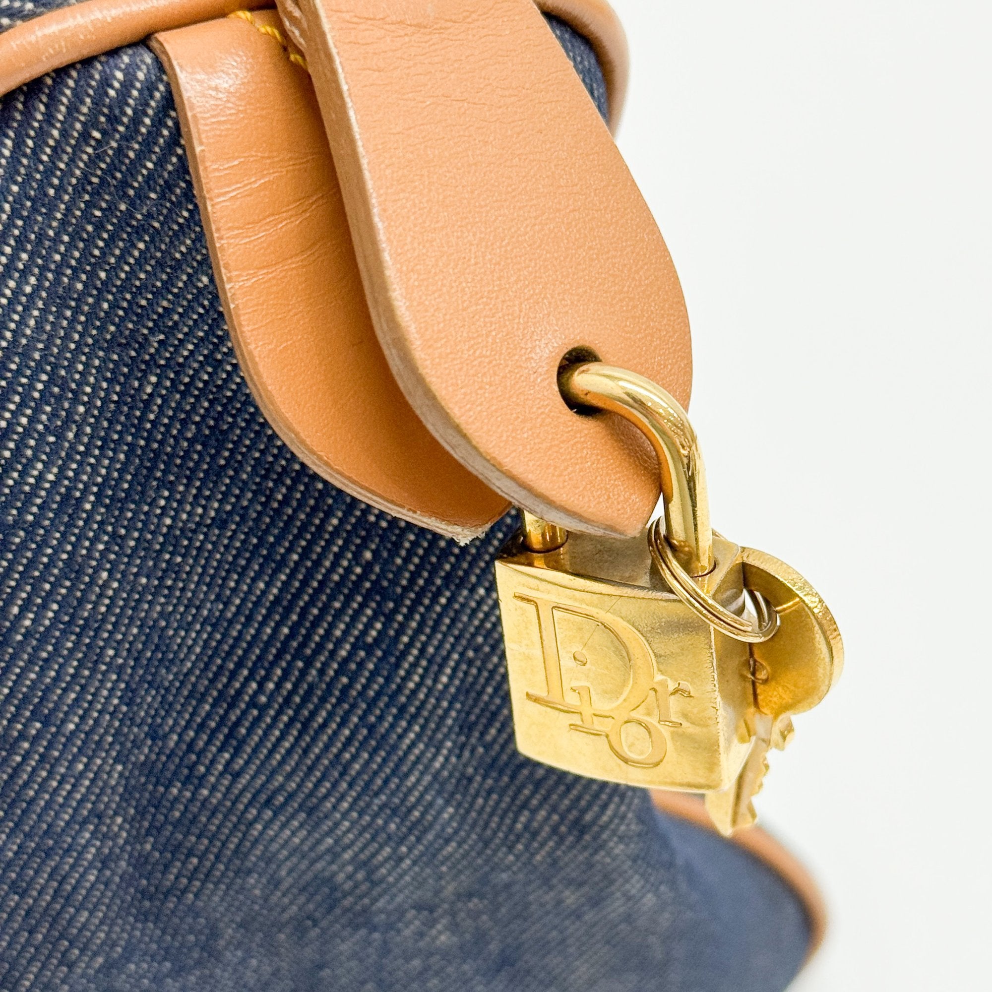 Mini Boston Navy Denim Hand Bag