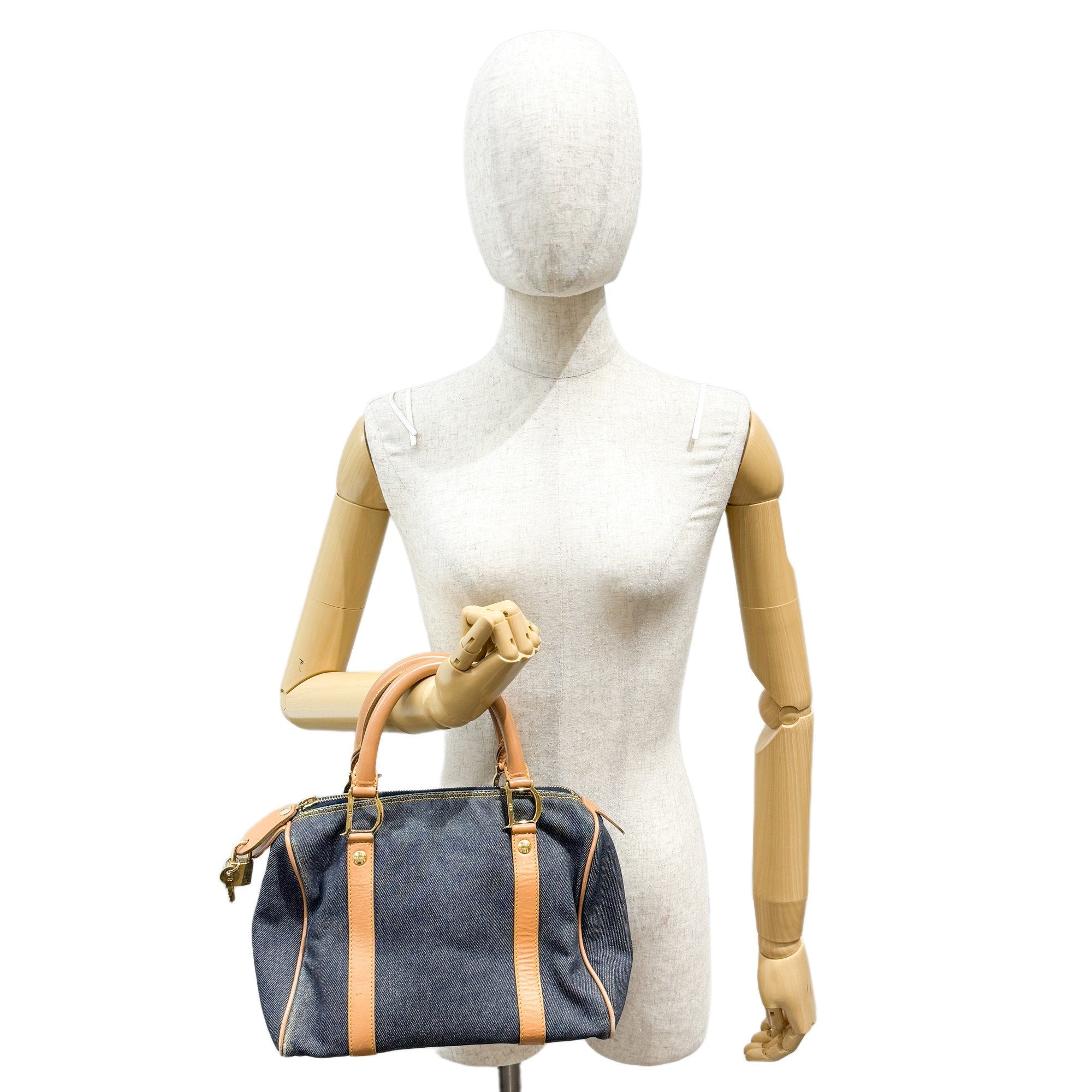 Mini Boston Navy Denim Hand Bag