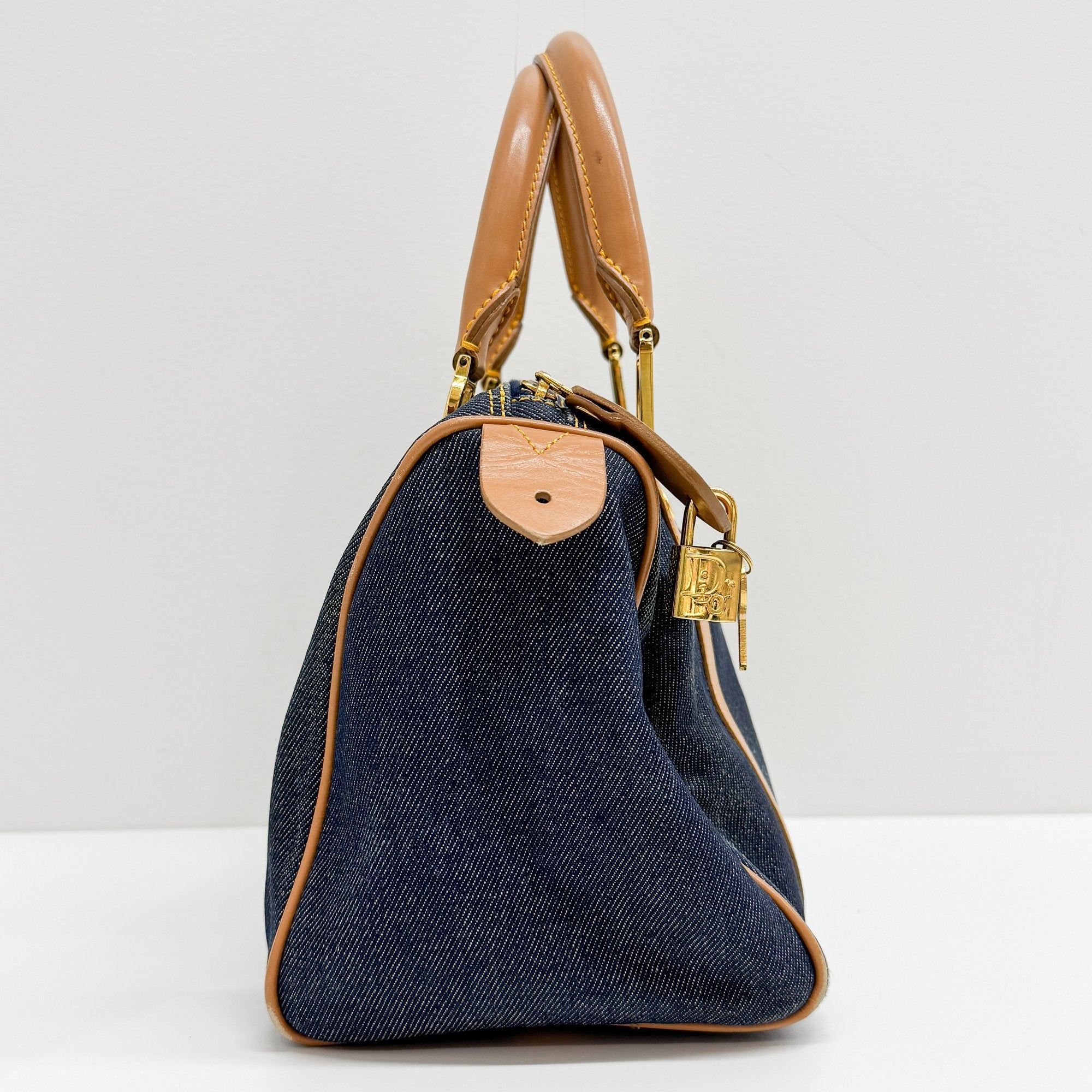 Mini Boston Navy Denim Hand Bag