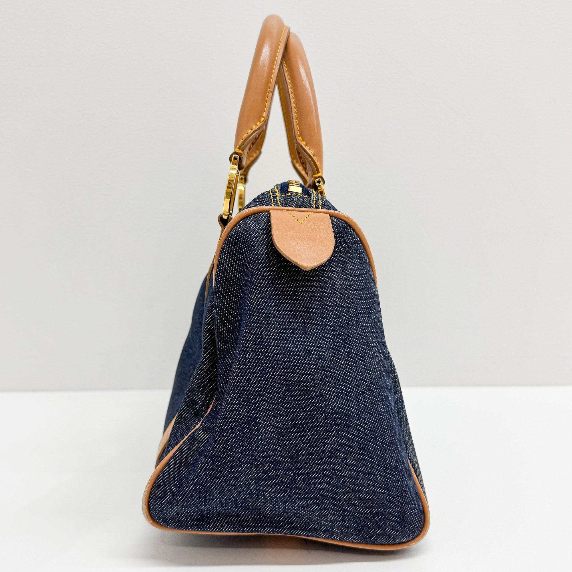 Mini Boston Navy Denim Hand Bag