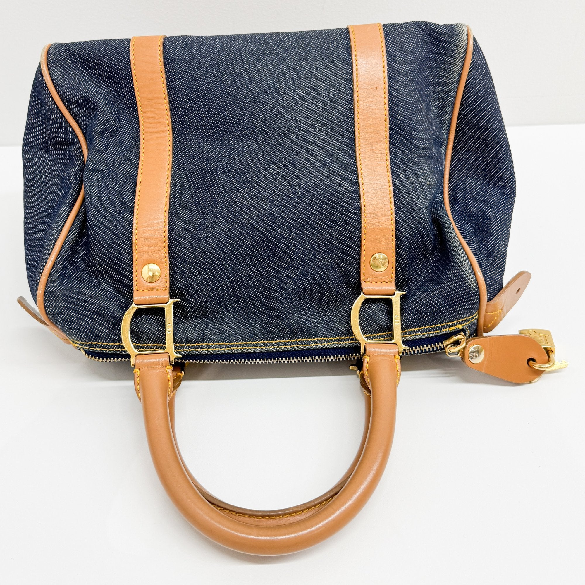 Mini Boston Navy Denim Hand Bag