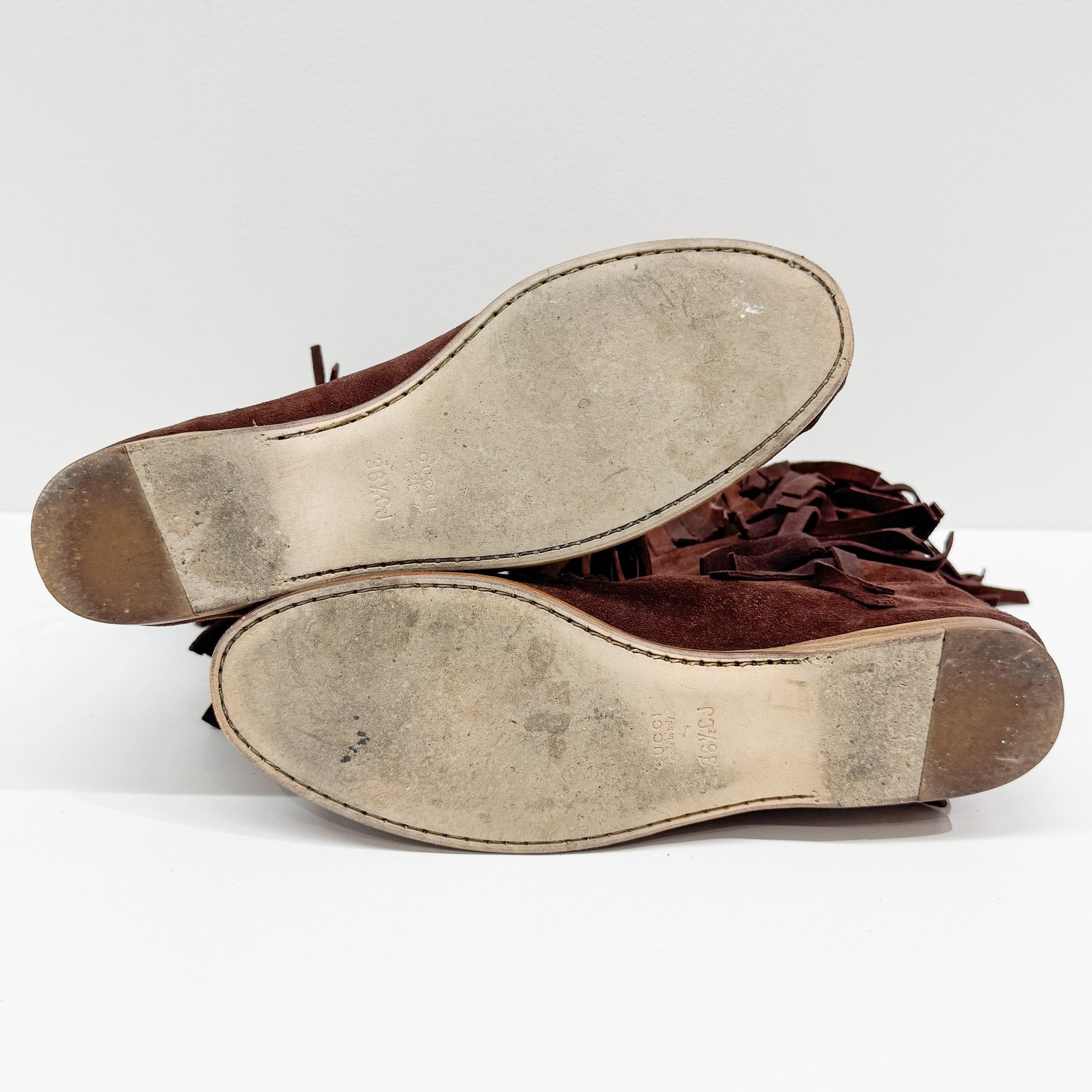 Size 36 1/2 EU Fringe Brown Suede Calf Length Boots