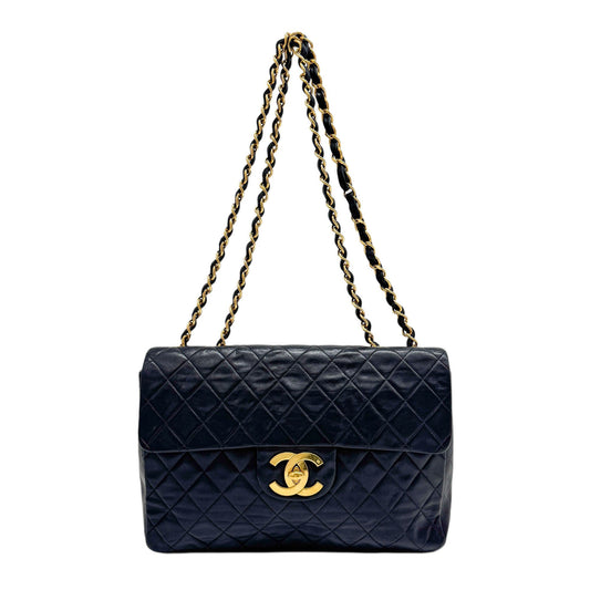 Maxi Flap Black Leather Shoulder Bag