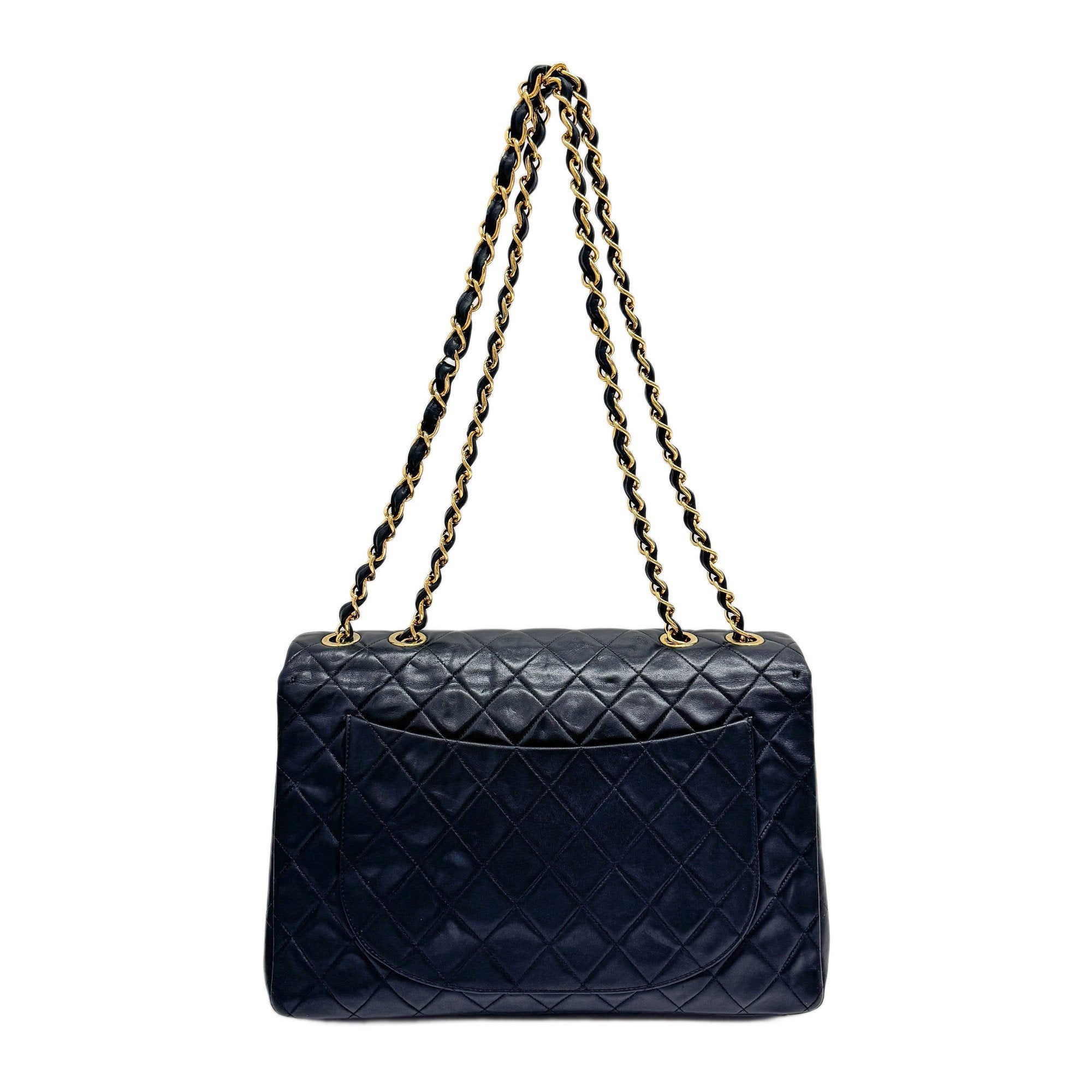 Maxi Flap Black Leather Shoulder Bag